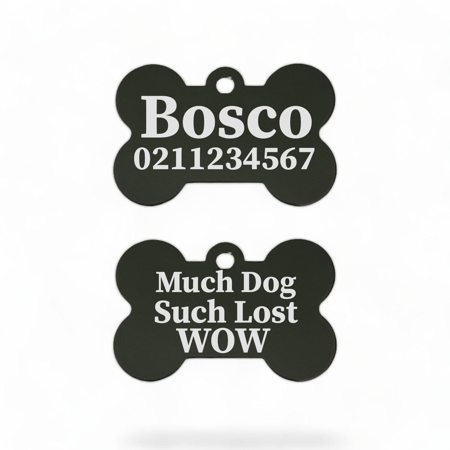 ⭐️Purr. Meow. Woof.⭐️ - Much Dog Such Lost Wow Bone | Bone Aluminium | ID Pet Tag - Black