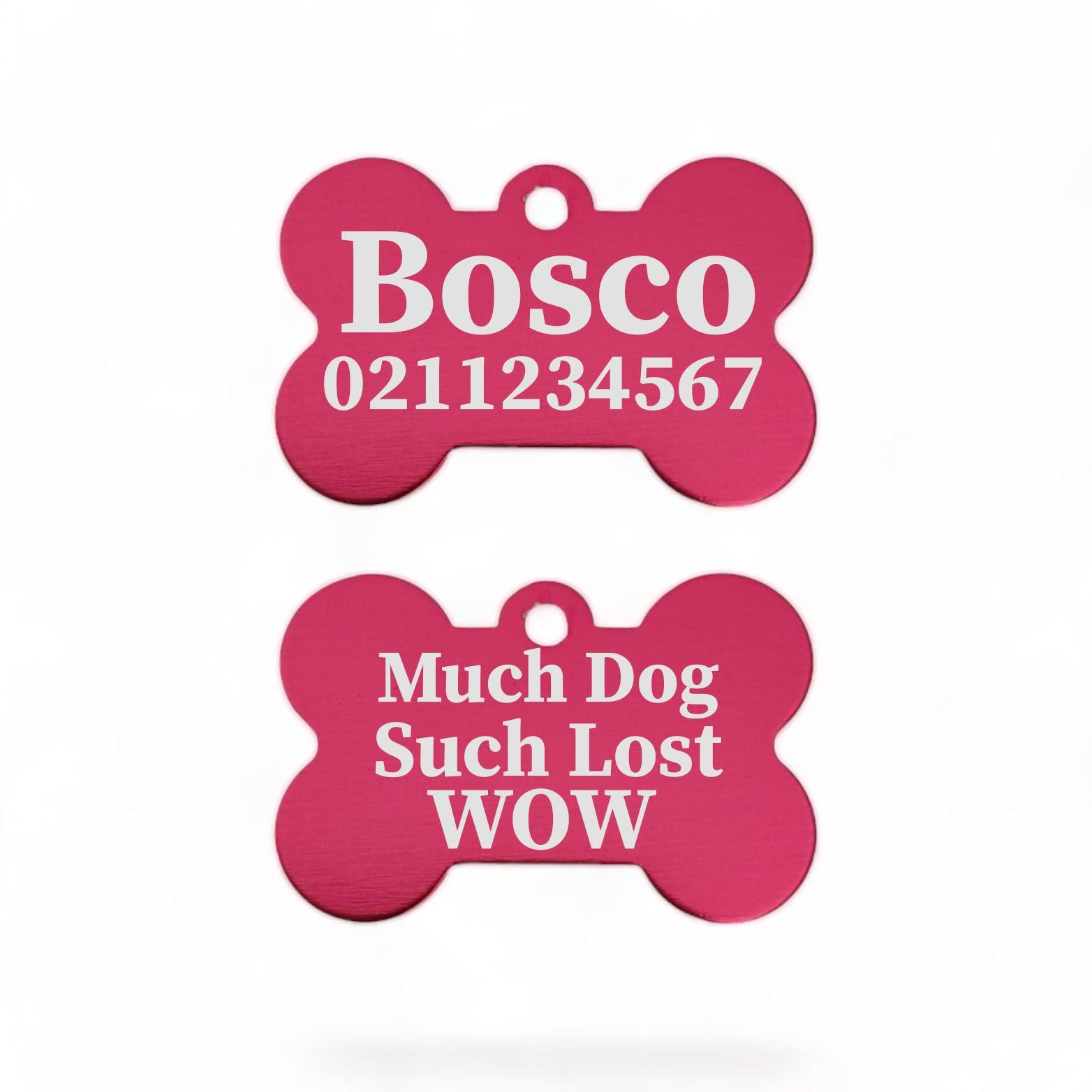 ⭐️Purr. Meow. Woof.⭐️ - Much Dog Such Lost Wow Bone | Bone Aluminium | ID Pet Tag - DeepPink