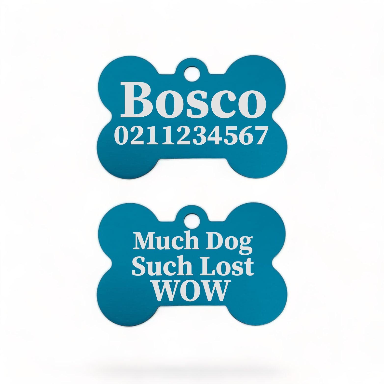 ⭐️Purr. Meow. Woof.⭐️ - Much Dog Such Lost Wow Bone | Bone Aluminium | ID Pet Tag - DodgerBlue