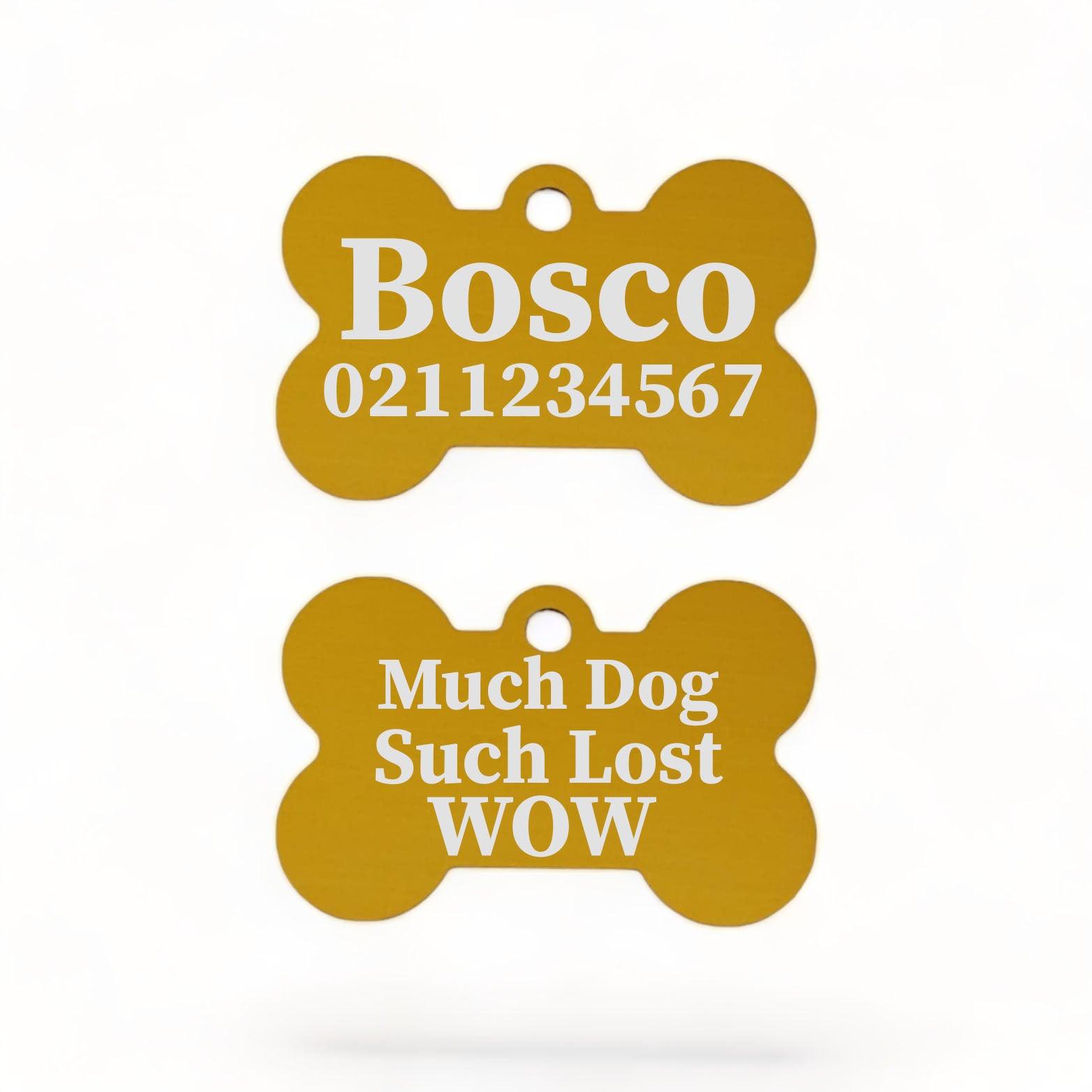 ⭐️Purr. Meow. Woof.⭐️ - Much Dog Such Lost Wow Bone | Bone Aluminium | ID Pet Tag - Gold