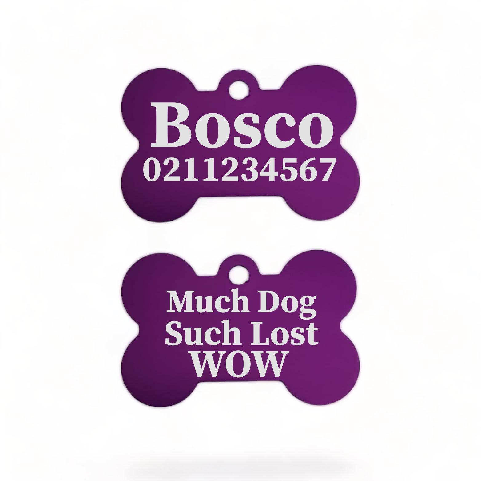 ⭐️Purr. Meow. Woof.⭐️ - Much Dog Such Lost Wow Bone | Bone Aluminium | ID Pet Tag - Purple