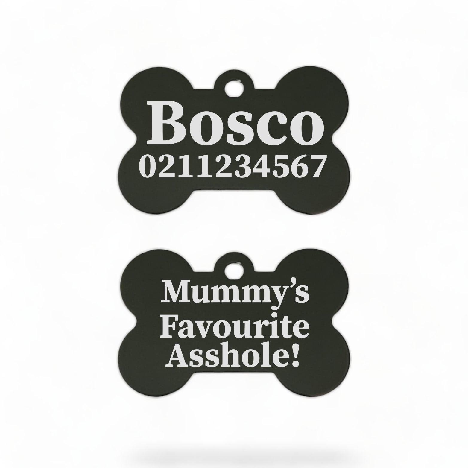⭐️Purr. Meow. Woof.⭐️ - Mummy's / Daddy's Favourite Asshole | Bone Aluminium | Dog ID Pet Tag - Black / Mum