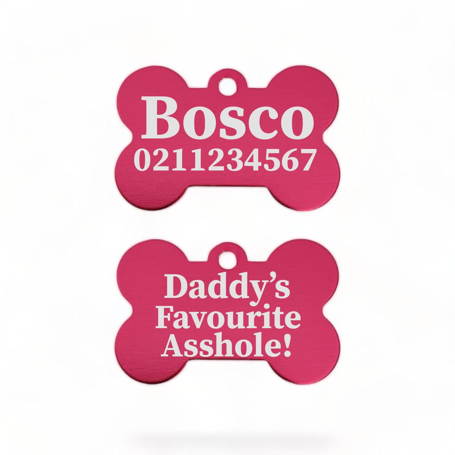 ⭐️Purr. Meow. Woof.⭐️ - Mummy's / Daddy's Favourite Asshole | Bone Aluminium | Dog ID Pet Tag - DeepPink / Dad