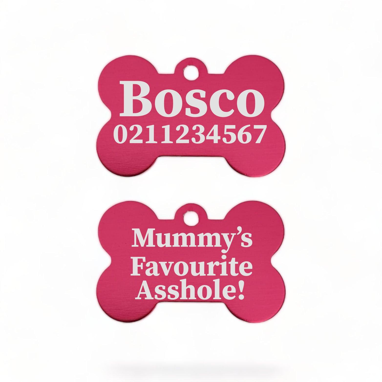 ⭐️Purr. Meow. Woof.⭐️ - Mummy's / Daddy's Favourite Asshole | Bone Aluminium | Dog ID Pet Tag - DeepPink / Mum