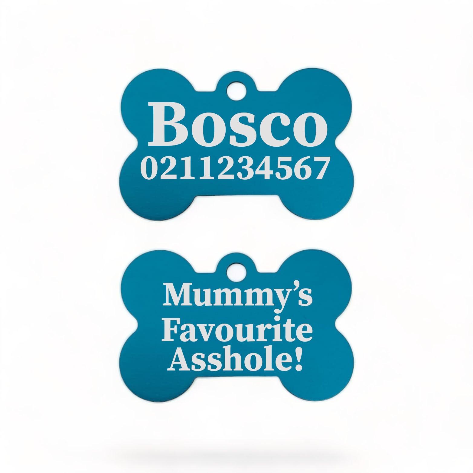 ⭐️Purr. Meow. Woof.⭐️ - Mummy's / Daddy's Favourite Asshole | Bone Aluminium | Dog ID Pet Tag - DodgerBlue / Mum