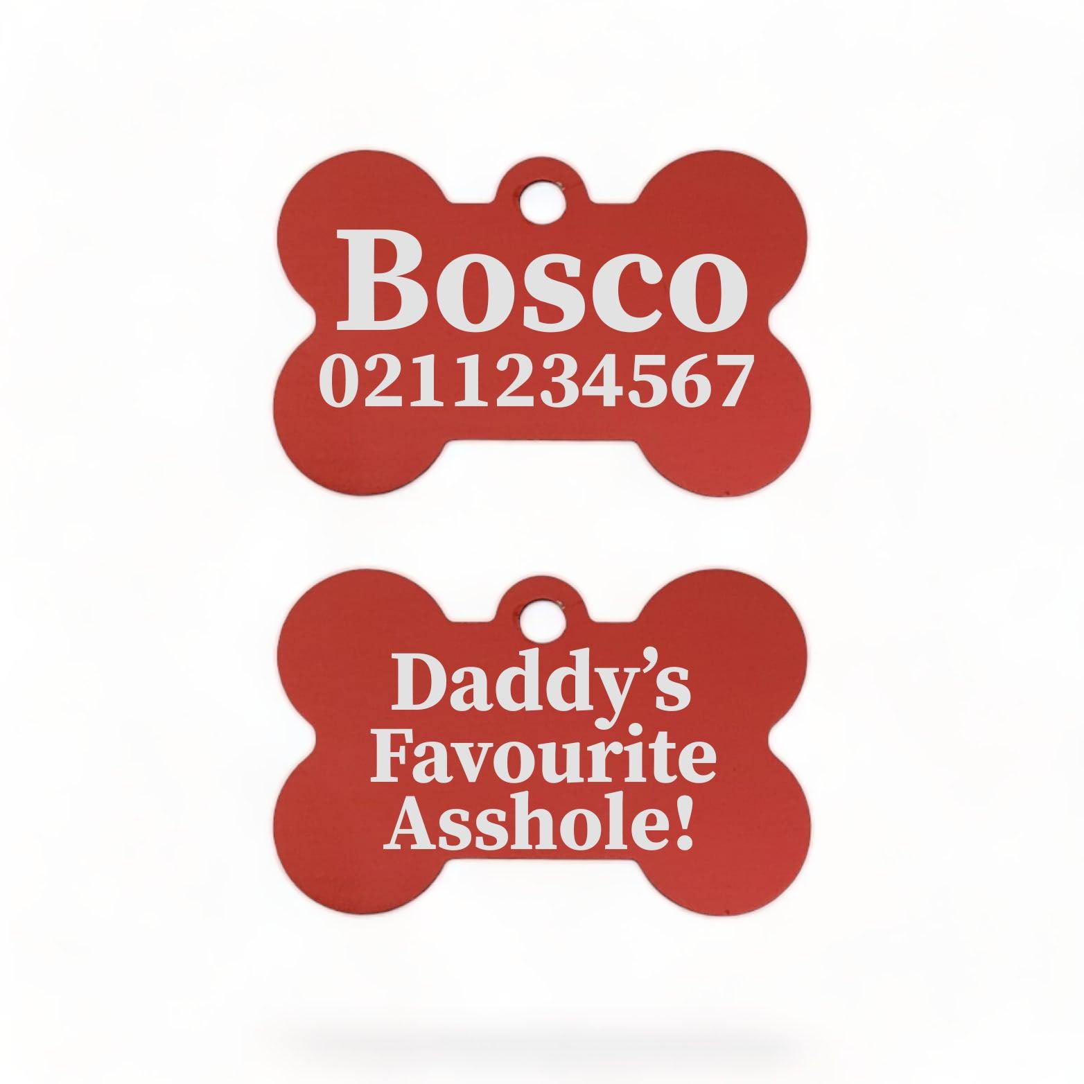 ⭐️Purr. Meow. Woof.⭐️ - Mummy's / Daddy's Favourite Asshole | Bone Aluminium | Dog ID Pet Tag - Firebrick / Dad