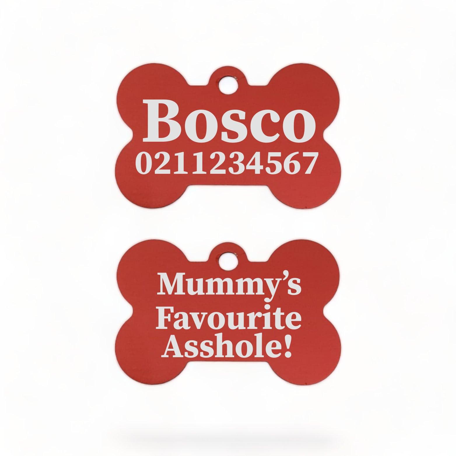 ⭐️Purr. Meow. Woof.⭐️ - Mummy's / Daddy's Favourite Asshole | Bone Aluminium | Dog ID Pet Tag - Firebrick / Mum