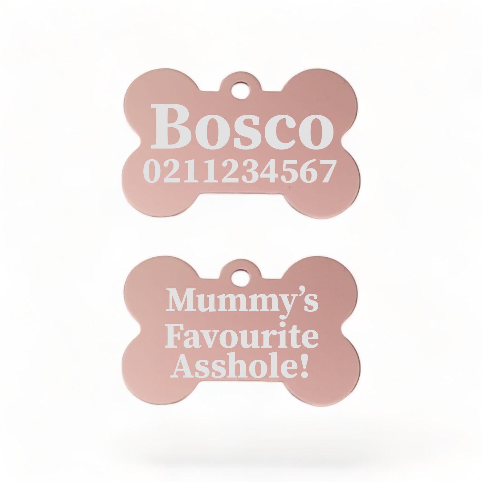 ⭐️Purr. Meow. Woof.⭐️ - Mummy's / Daddy's Favourite Asshole | Bone Aluminium | Dog ID Pet Tag - LightPink / Mum