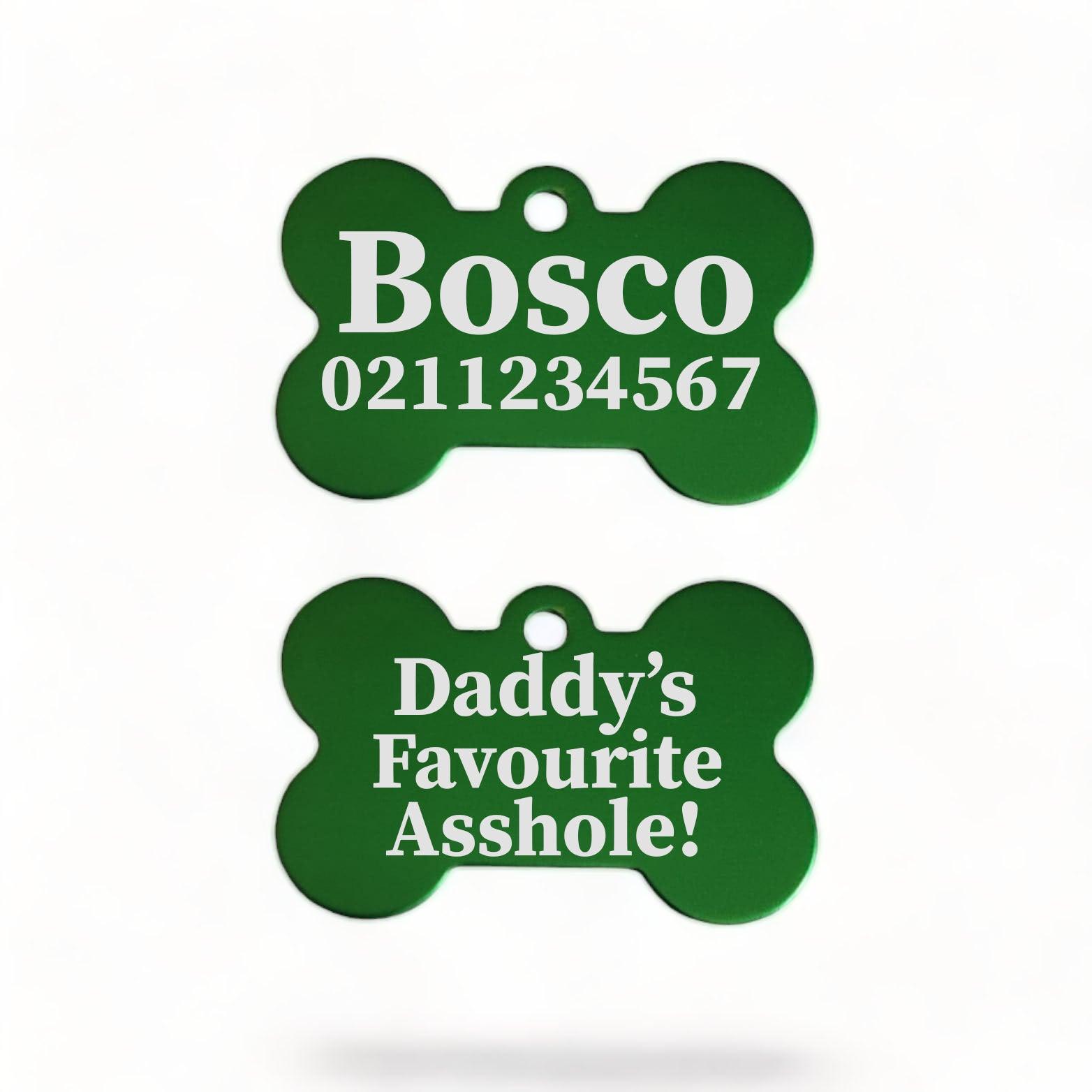 ⭐️Purr. Meow. Woof.⭐️ - Mummy's / Daddy's Favourite Asshole | Bone Aluminium | Dog ID Pet Tag - MediumSpringGreen / Dad