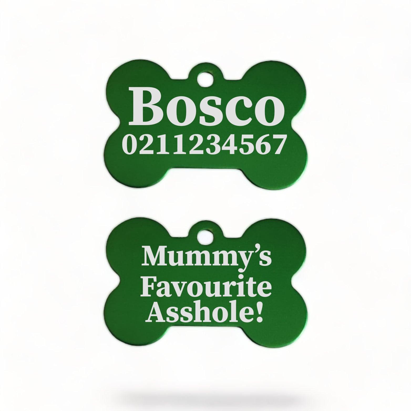 ⭐️Purr. Meow. Woof.⭐️ - Mummy's / Daddy's Favourite Asshole | Bone Aluminium | Dog ID Pet Tag - MediumSpringGreen / Mum