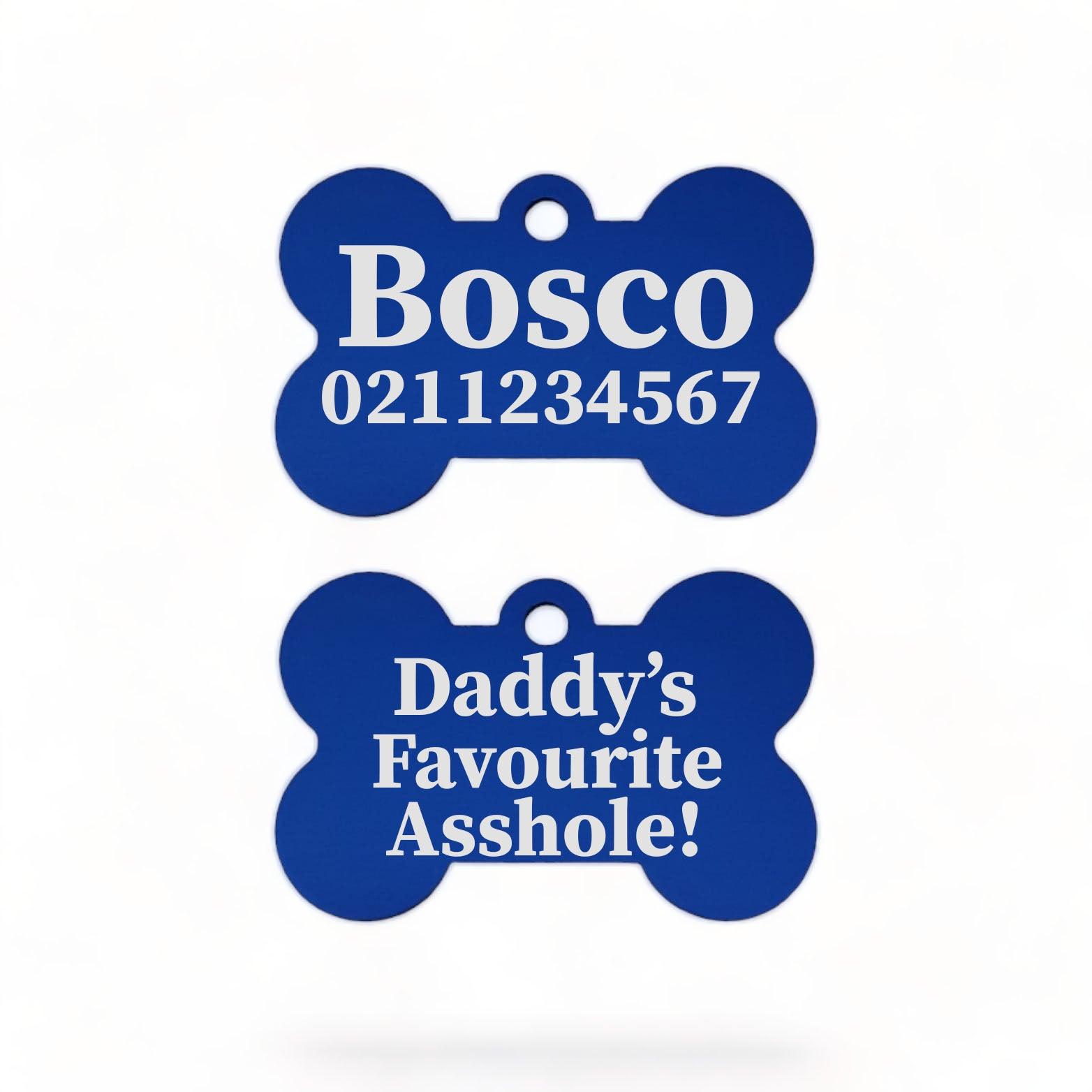 ⭐️Purr. Meow. Woof.⭐️ - Mummy's / Daddy's Favourite Asshole | Bone Aluminium | Dog ID Pet Tag - RoyalBlue / Dad
