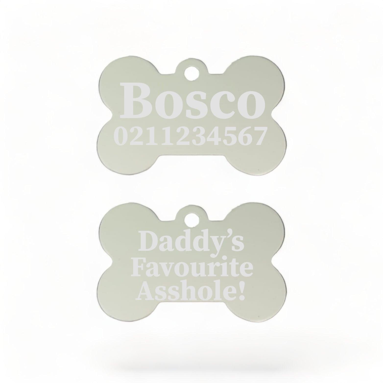 ⭐️Purr. Meow. Woof.⭐️ - Mummy's / Daddy's Favourite Asshole | Bone Aluminium | Dog ID Pet Tag - Silver / Dad