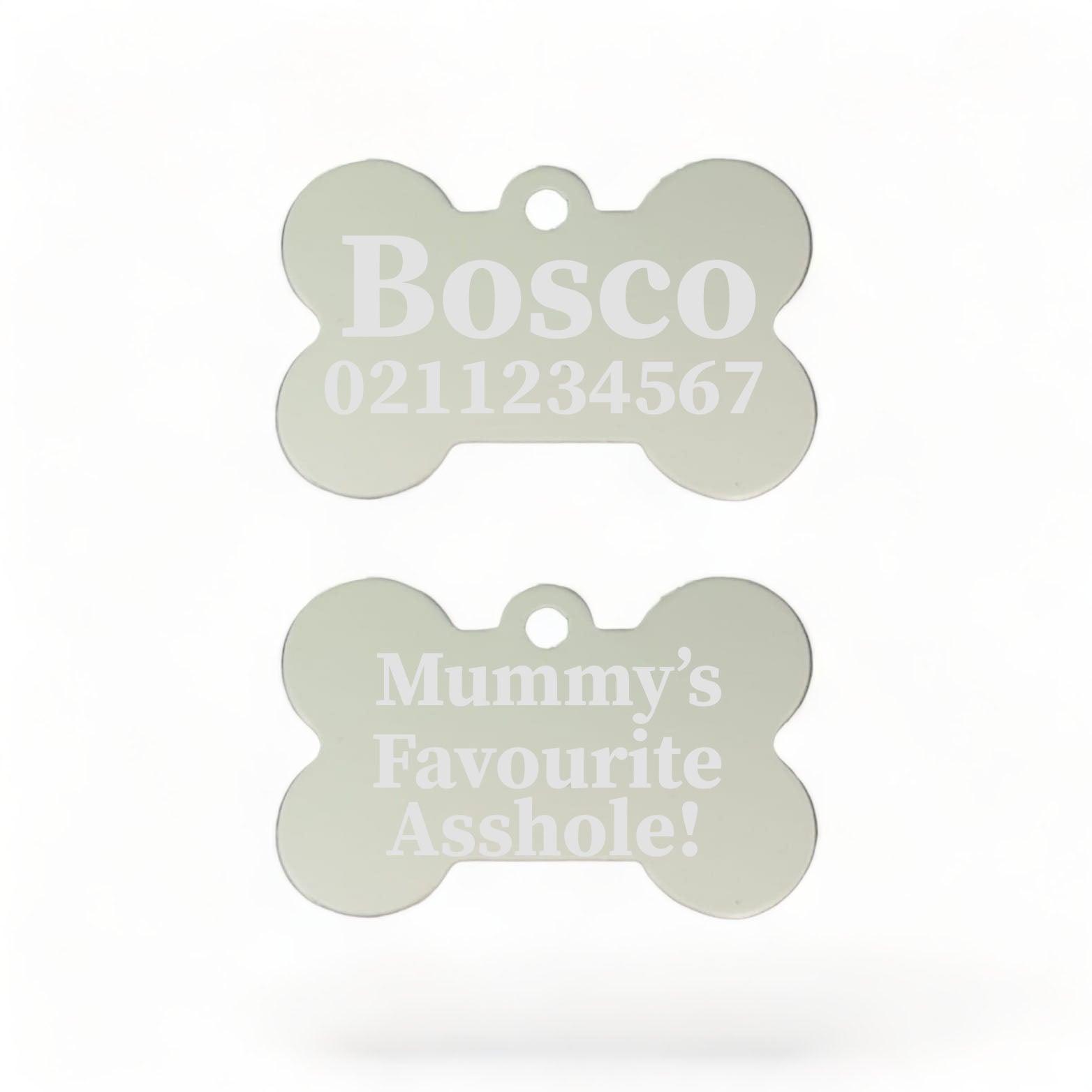 ⭐️Purr. Meow. Woof.⭐️ - Mummy's / Daddy's Favourite Asshole | Bone Aluminium | Dog ID Pet Tag - Silver / Mum