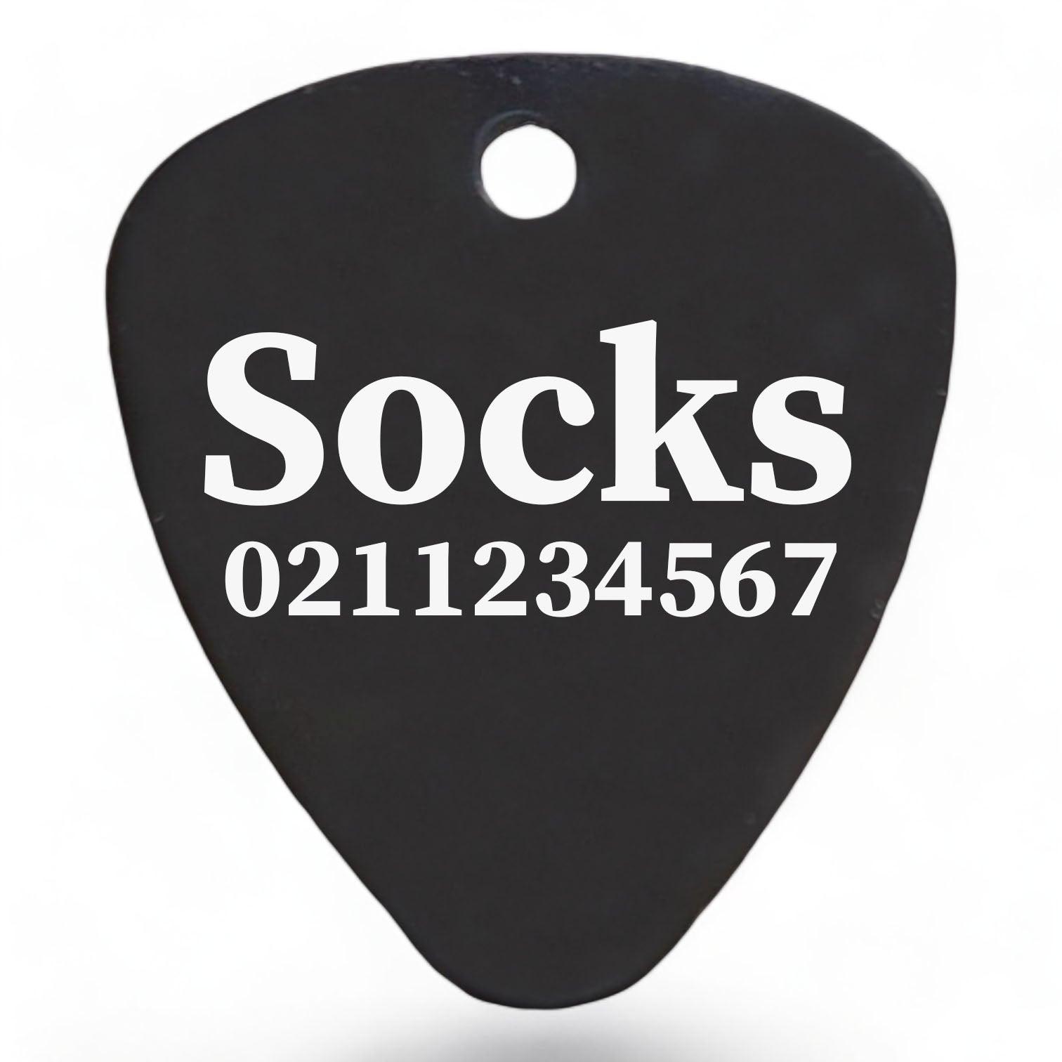 ⭐️Purr. Meow. Woof.⭐️ - Name & Number Front Guitar Pick Cat, Kitten & Dog ID Pet Tag - Black