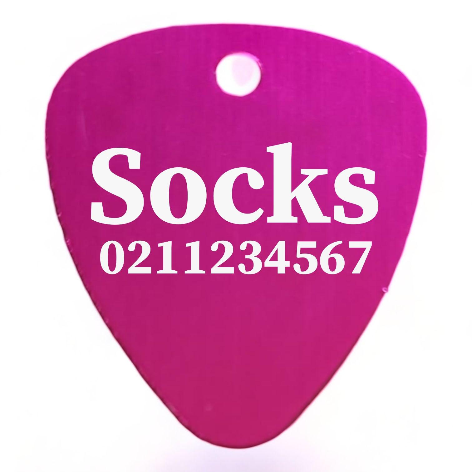 ⭐️Purr. Meow. Woof.⭐️ - Name & Number Front Guitar Pick Cat, Kitten & Dog ID Pet Tag - DeepPink