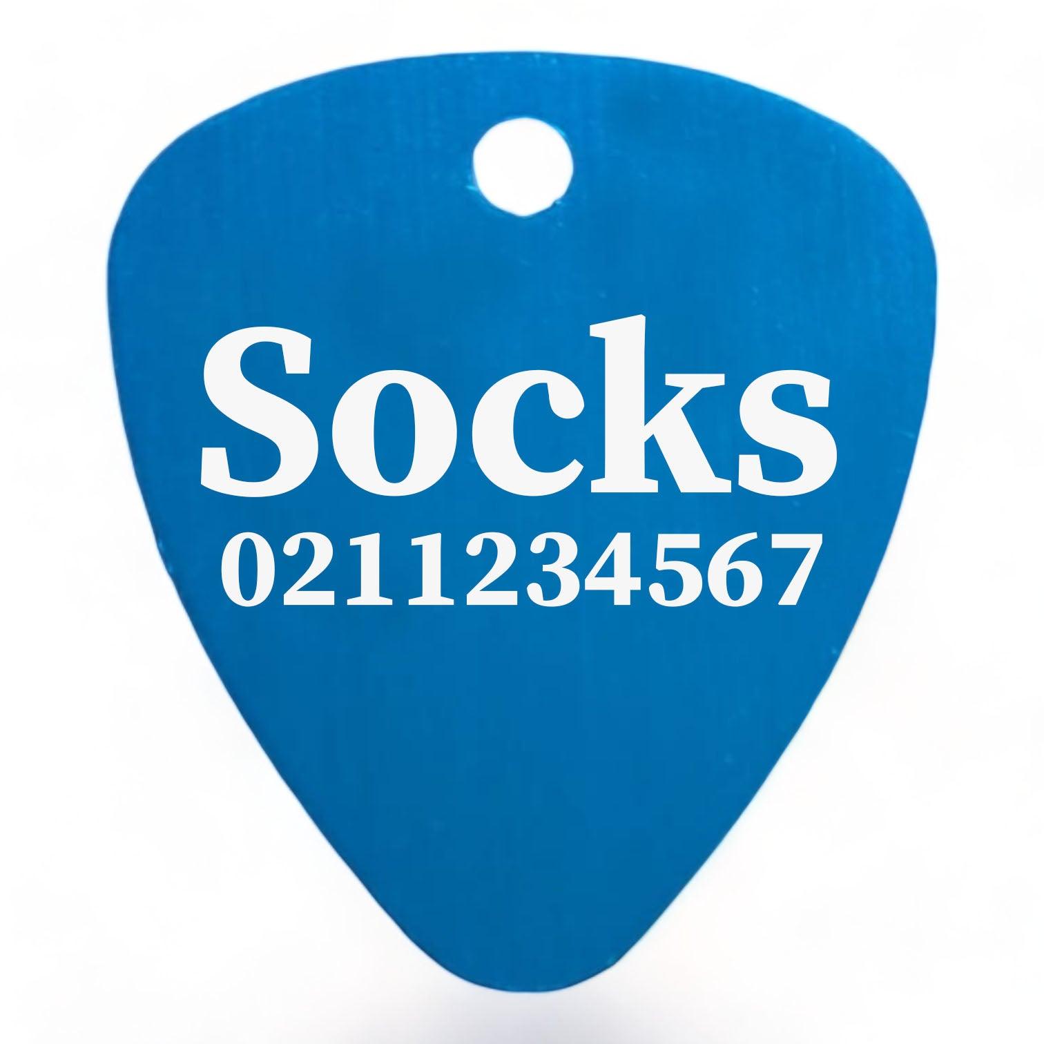 ⭐️Purr. Meow. Woof.⭐️ - Name & Number Front Guitar Pick Cat, Kitten & Dog ID Pet Tag - DodgerBlue