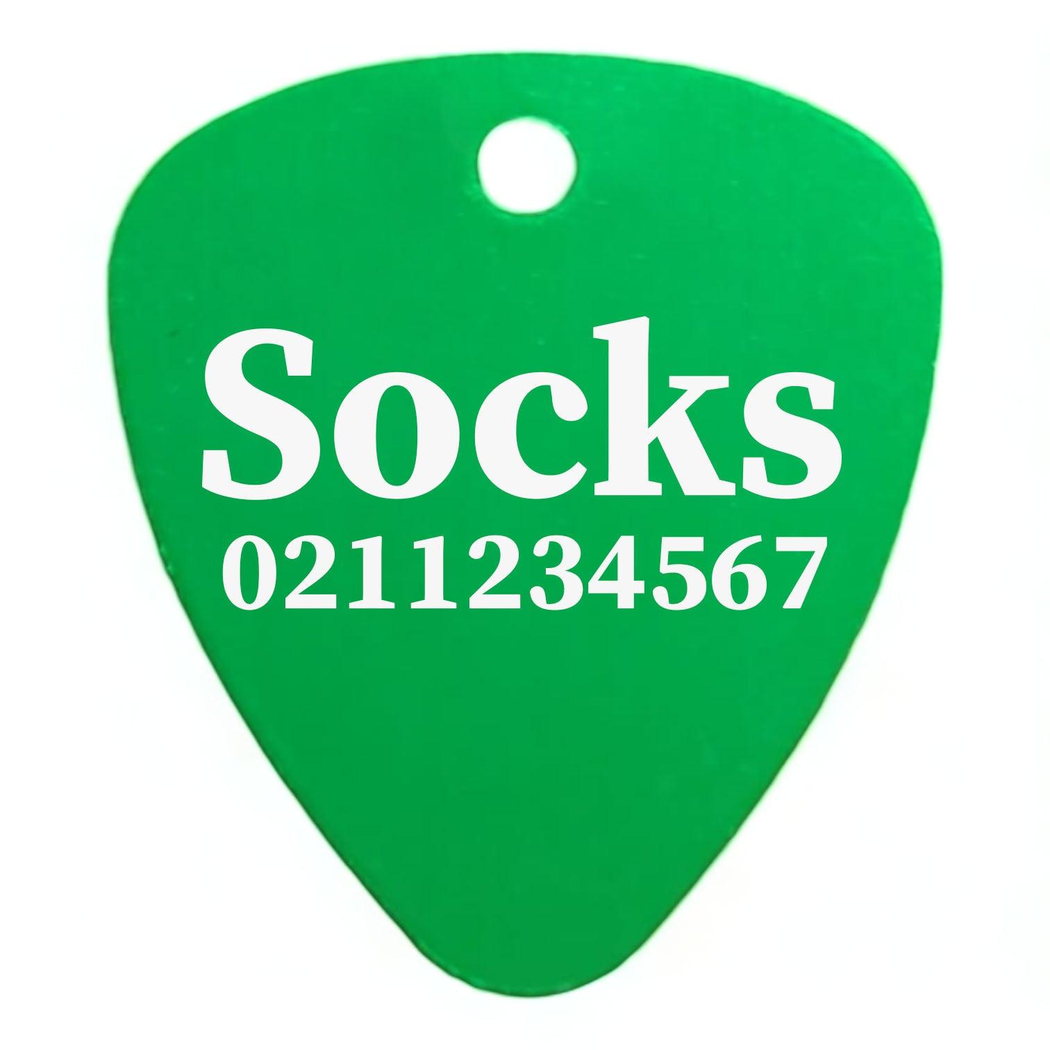 ⭐️Purr. Meow. Woof.⭐️ - Name & Number Front Guitar Pick Cat, Kitten & Dog ID Pet Tag - MediumSpringGreen