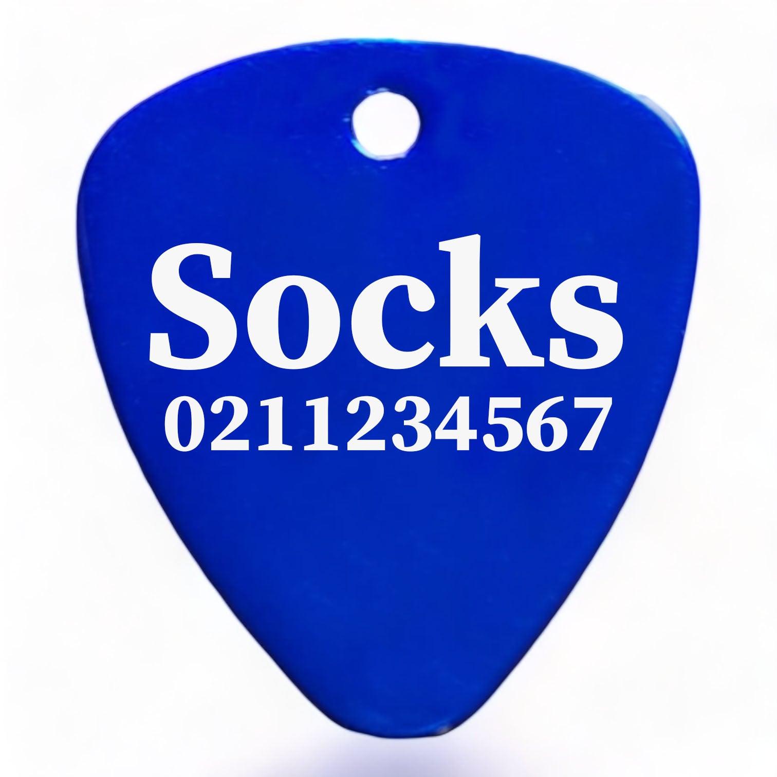 ⭐️Purr. Meow. Woof.⭐️ - Name & Number Front Guitar Pick Cat, Kitten & Dog ID Pet Tag - RoyalBlue