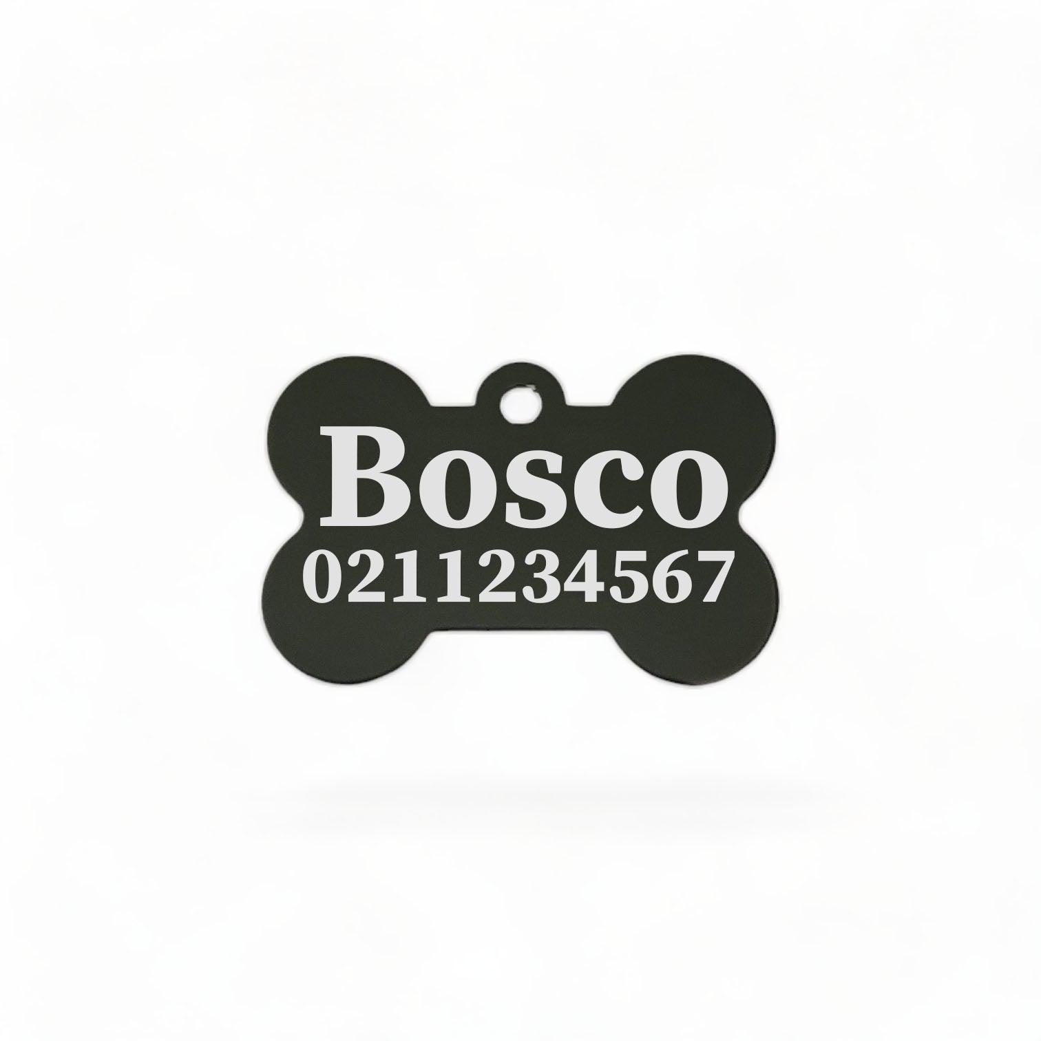 ⭐️Purr. Meow. Woof.⭐️ - Name & Number Front | Bone Aluminium | Dog ID Pet Tag - Black