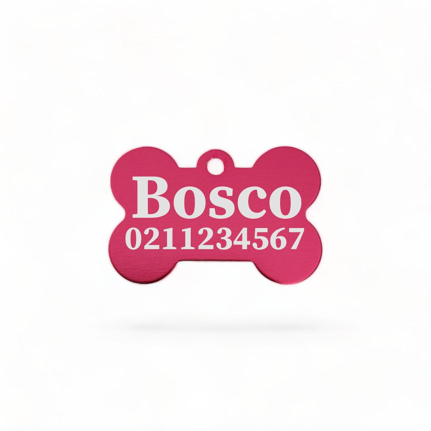⭐️Purr. Meow. Woof.⭐️ - Name & Number Front | Bone Aluminium | Dog ID Pet Tag - DeepPink