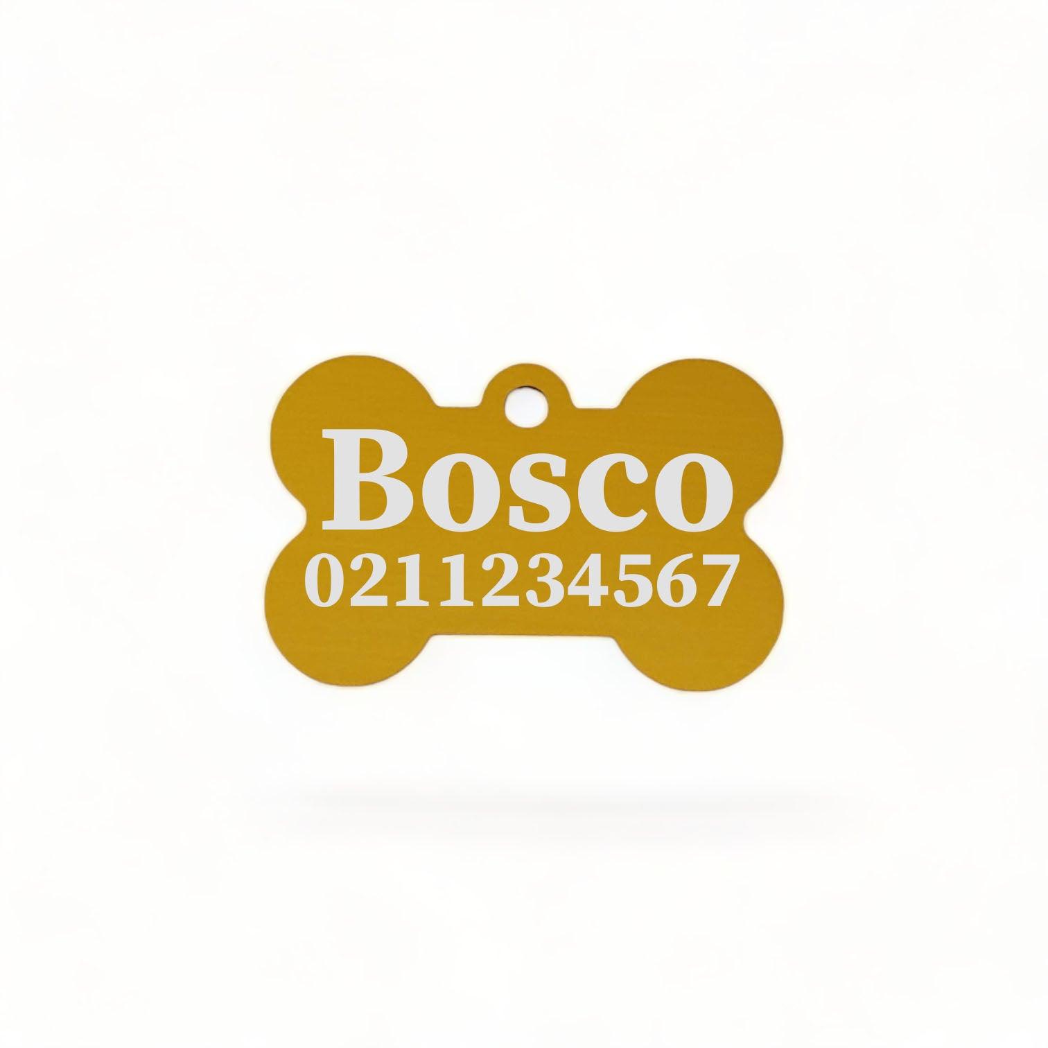 ⭐️Purr. Meow. Woof.⭐️ - Name & Number Front | Bone Aluminium | Dog ID Pet Tag - Gold