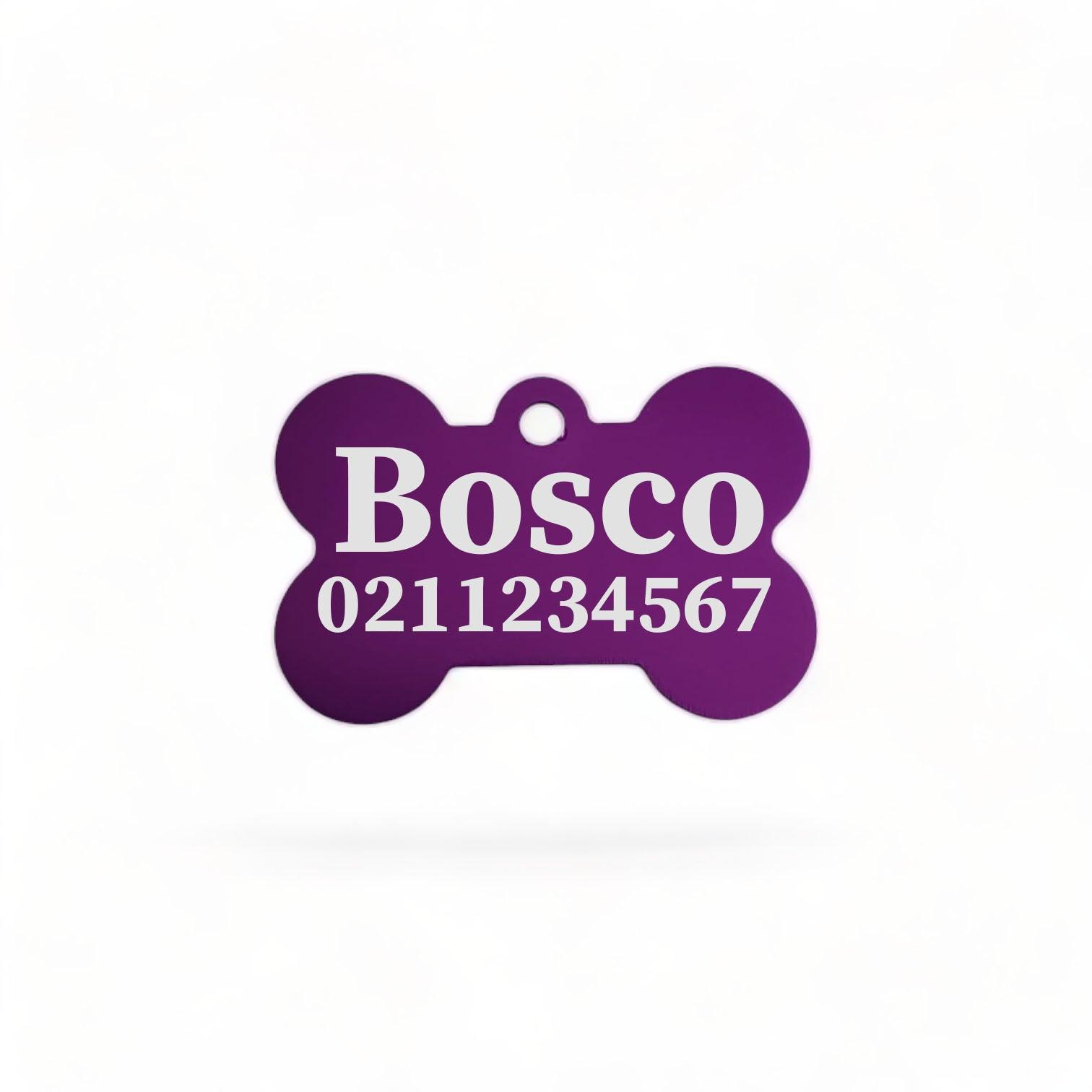 ⭐️Purr. Meow. Woof.⭐️ - Name & Number Front | Bone Aluminium | Dog ID Pet Tag - Purple