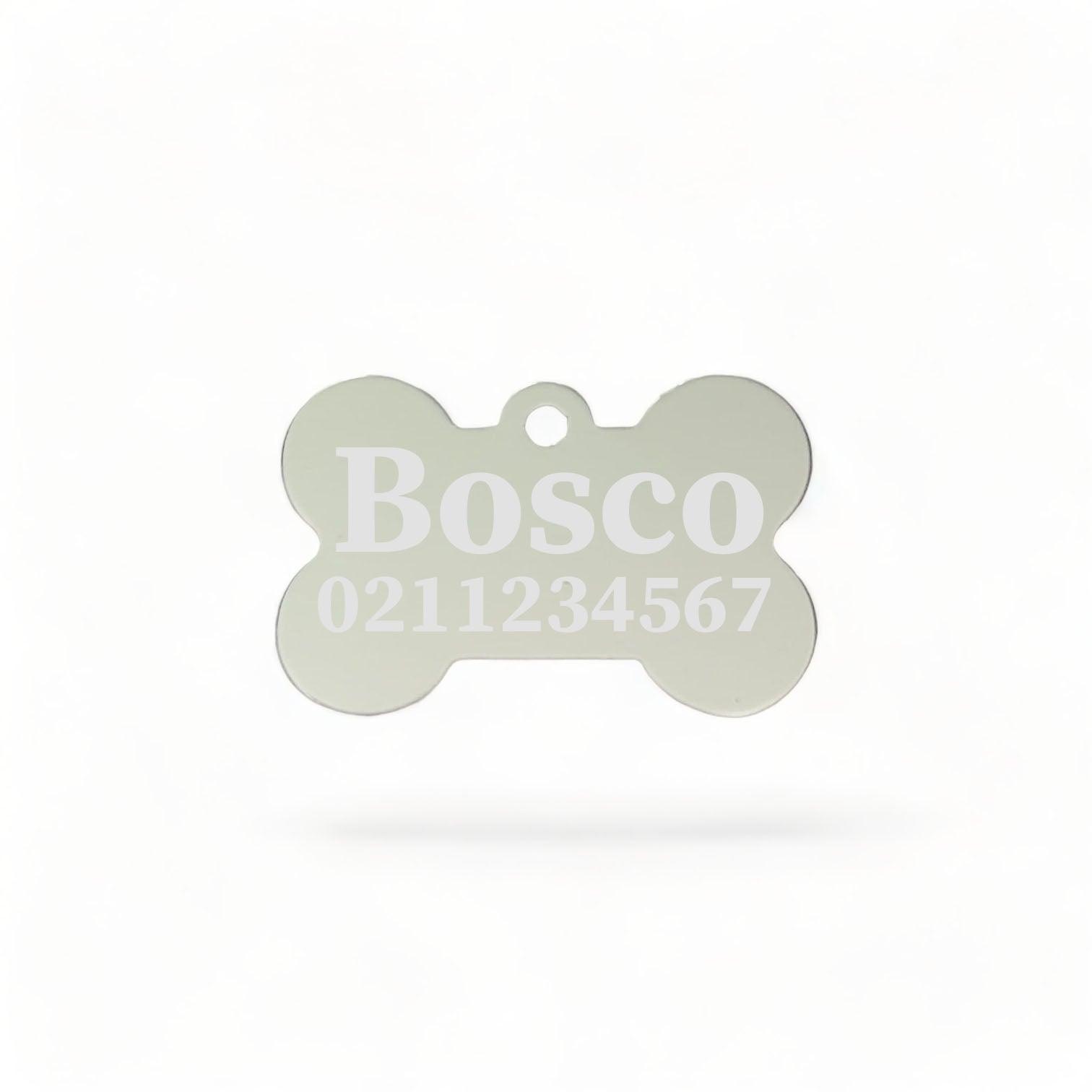 ⭐️Purr. Meow. Woof.⭐️ - Name & Number Front | Bone Aluminium | Dog ID Pet Tag - Silver