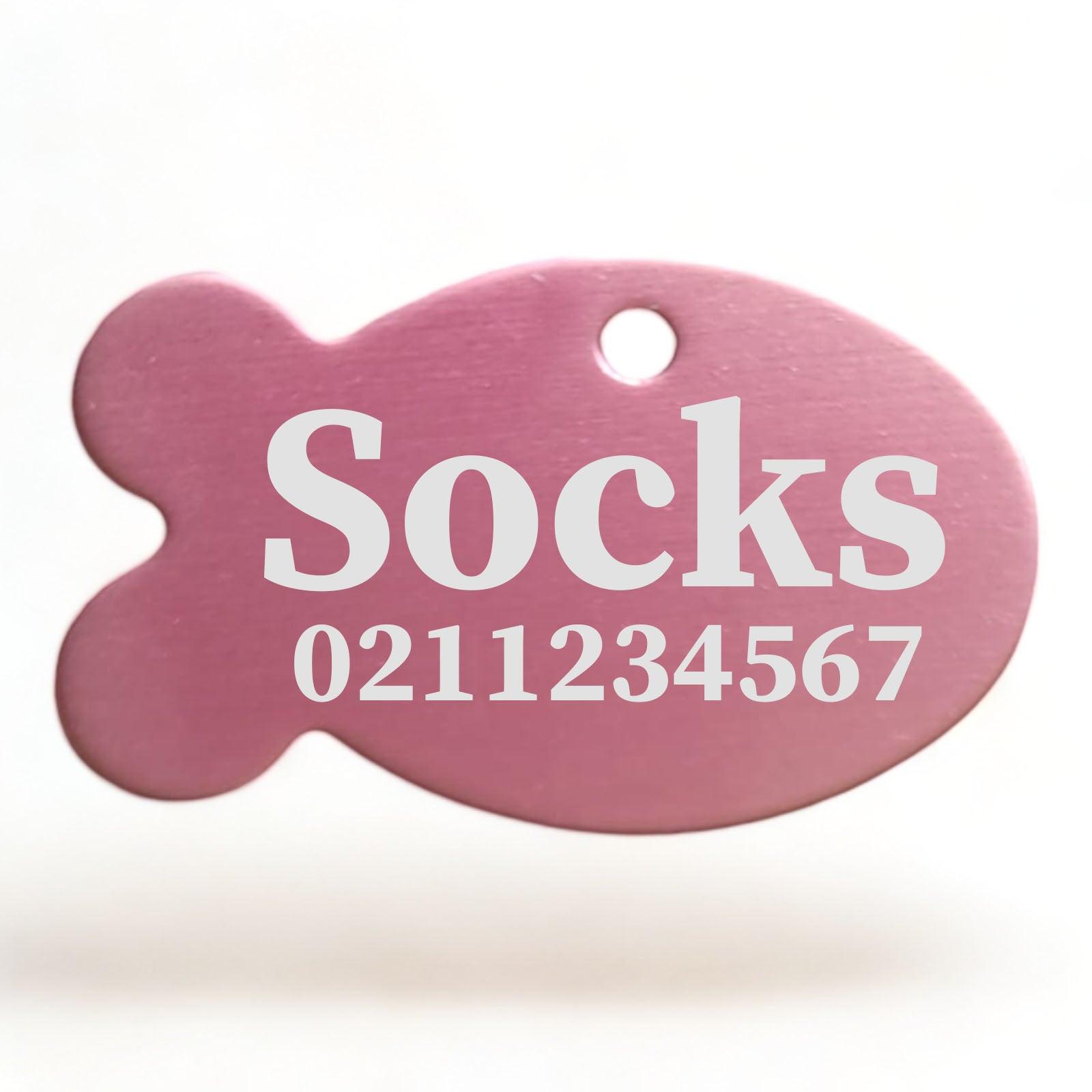 ⭐️Purr. Meow. Woof.⭐️ - Name & Number Front | Fish Aluminum | Cat, Kitten & Dog ID Pet Tag - LightPink