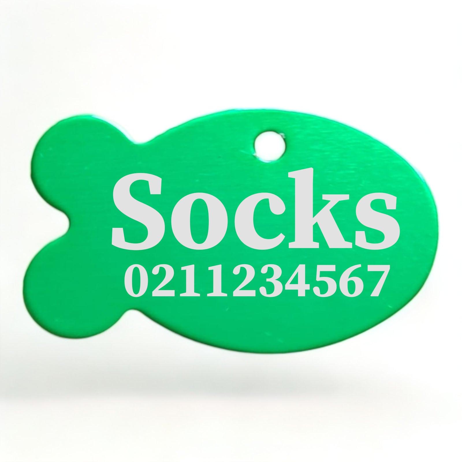 ⭐️Purr. Meow. Woof.⭐️ - Name & Number Front | Fish Aluminum | Cat, Kitten & Dog ID Pet Tag - MediumSpringGreen