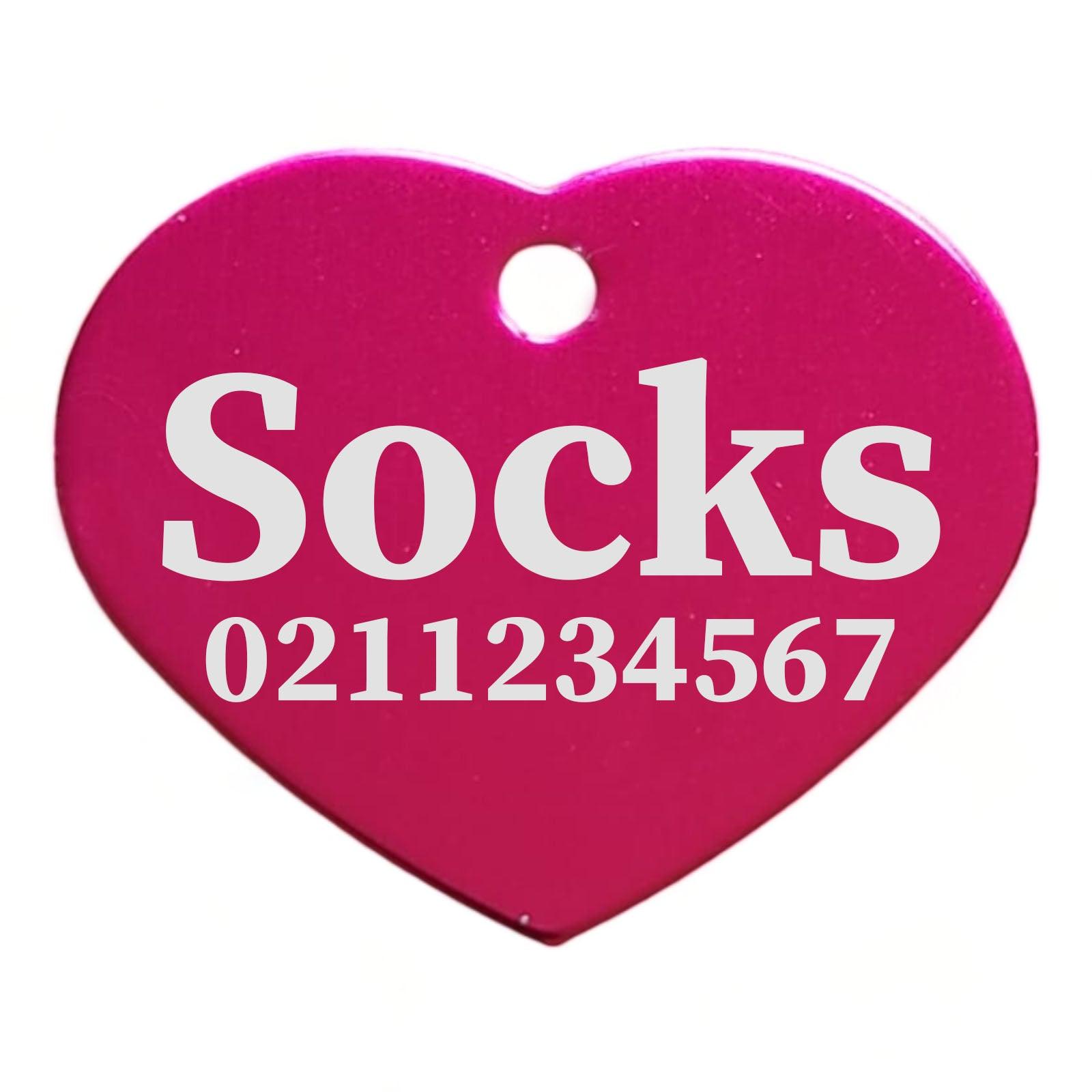 ⭐️Purr. Meow. Woof.⭐️ - Name & Number Front | Heart Aluminum | Cat, Kitten & Dog ID Pet Tag - DeepPink