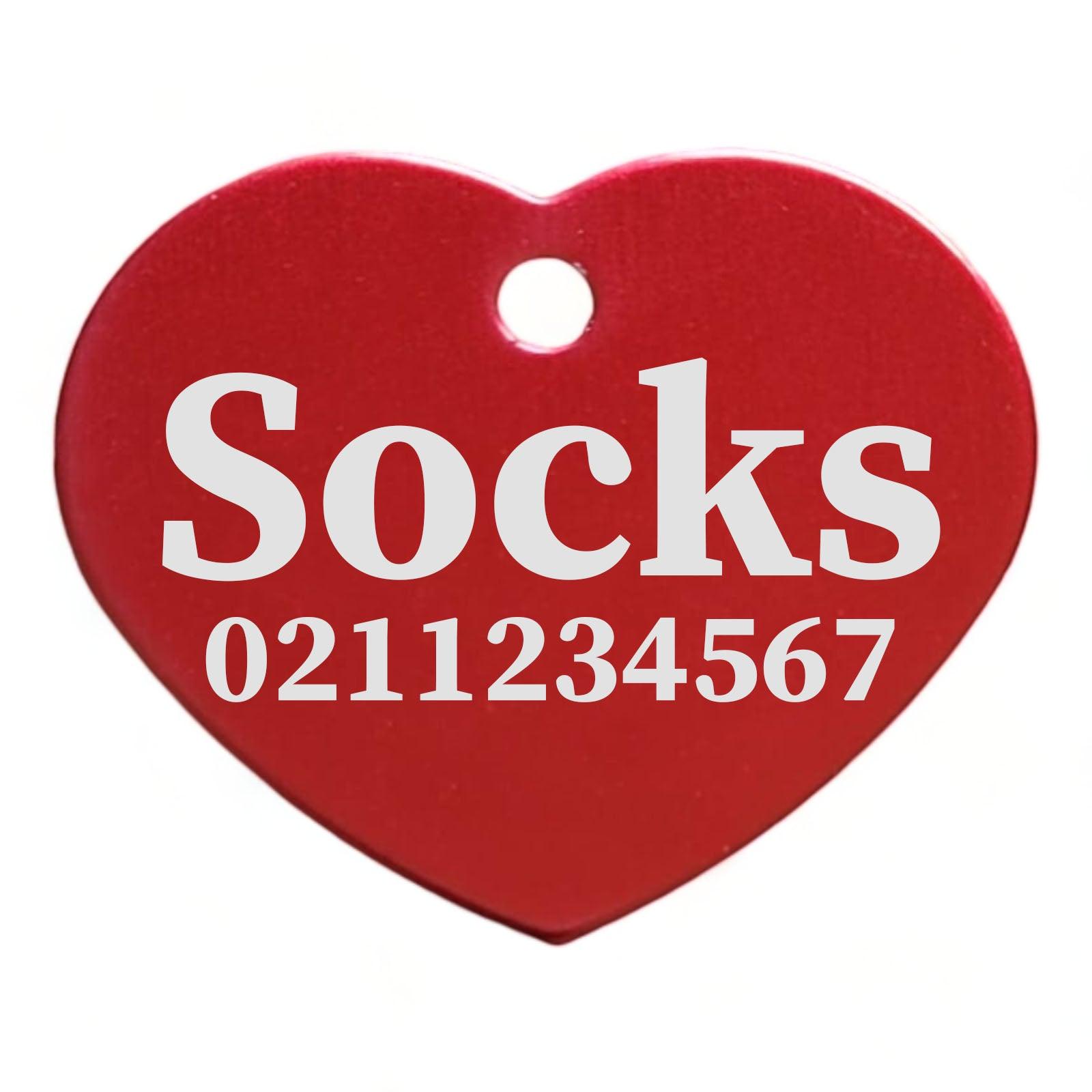 ⭐️Purr. Meow. Woof.⭐️ - Name & Number Front | Heart Aluminum | Cat, Kitten & Dog ID Pet Tag - Firebrick
