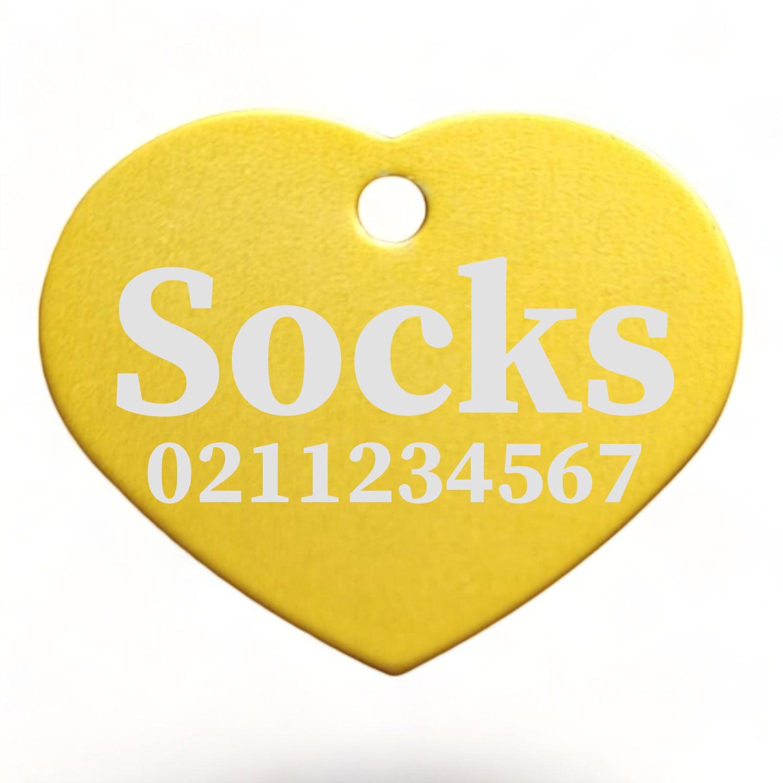 ⭐️Purr. Meow. Woof.⭐️ - Name & Number Front | Heart Aluminum | Cat, Kitten & Dog ID Pet Tag - Gold