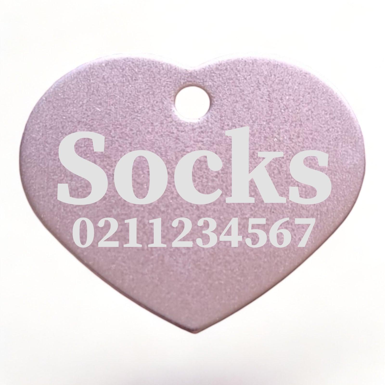 ⭐️Purr. Meow. Woof.⭐️ - Name & Number Front | Heart Aluminum | Cat, Kitten & Dog ID Pet Tag - LightPink