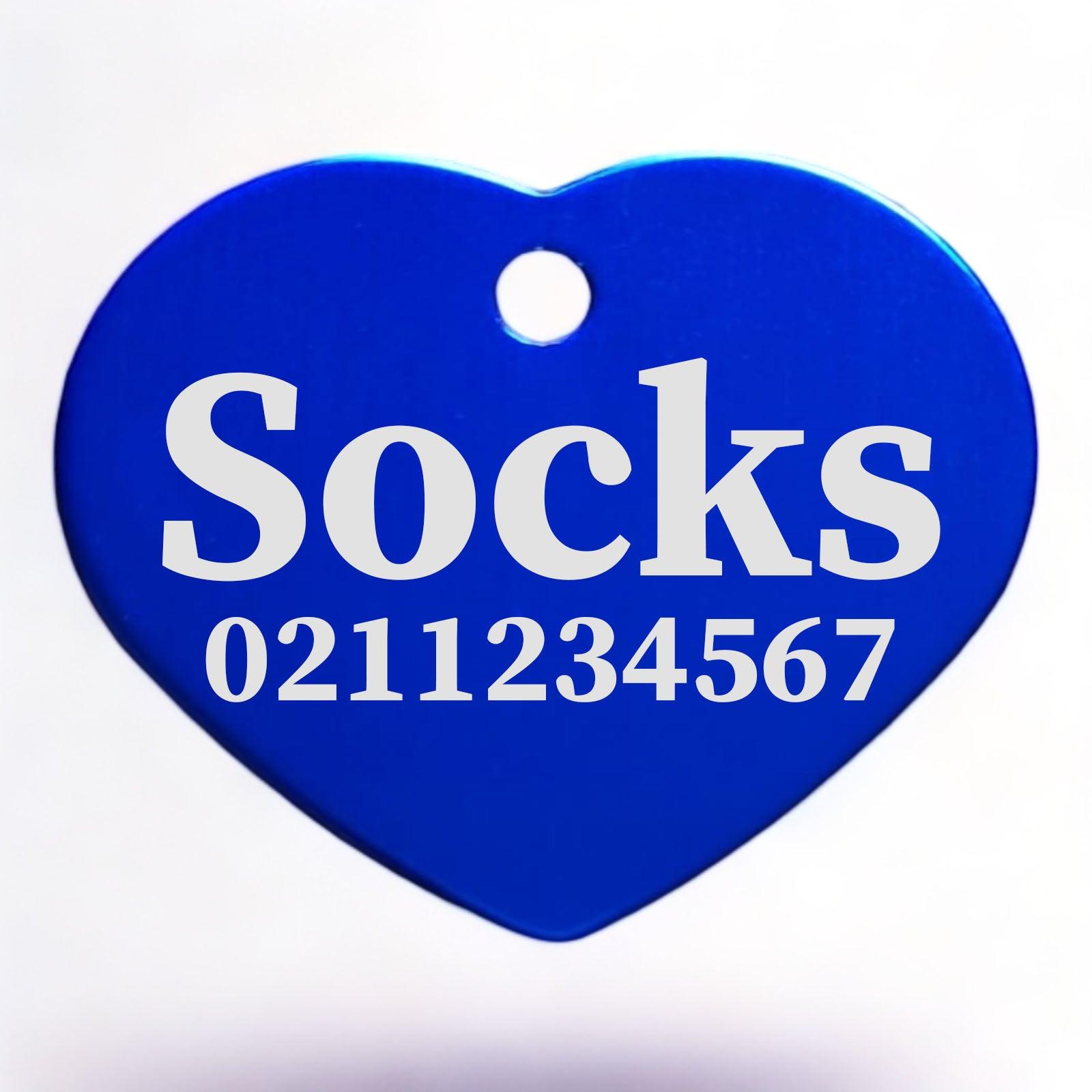 ⭐️Purr. Meow. Woof.⭐️ - Name & Number Front | Heart Aluminum | Cat, Kitten & Dog ID Pet Tag - RoyalBlue