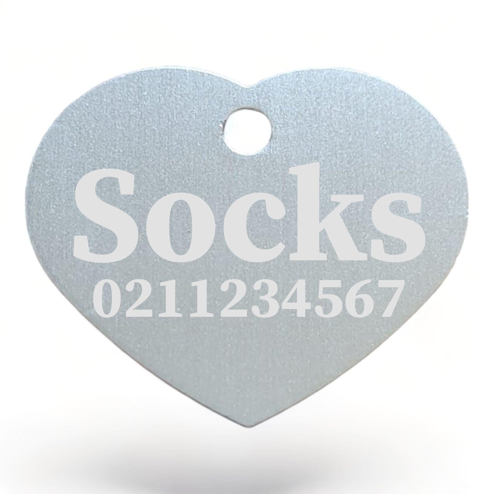 ⭐️Purr. Meow. Woof.⭐️ - Name & Number Front | Heart Aluminum | Cat, Kitten & Dog ID Pet Tag - Silver