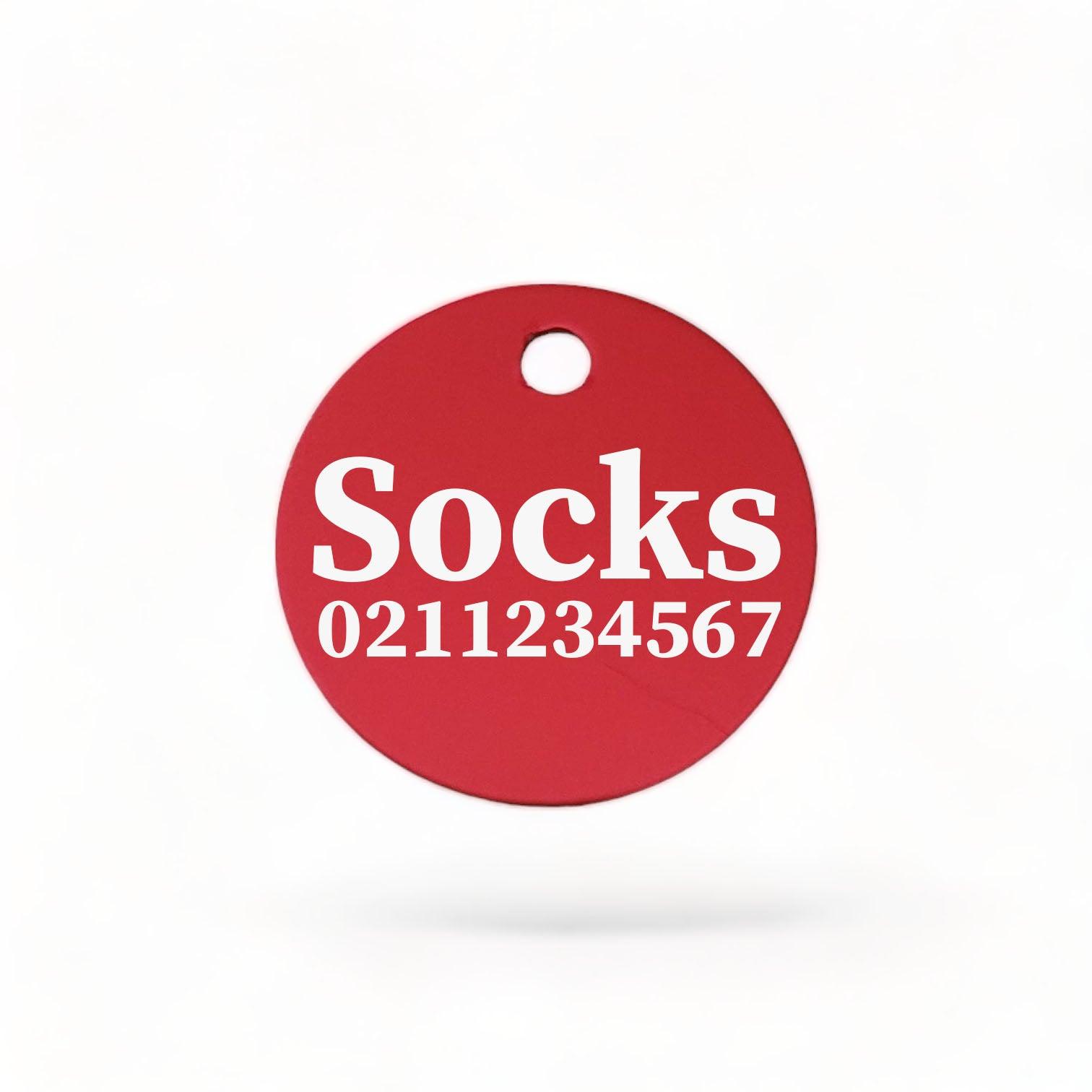 ⭐️Purr. Meow. Woof.⭐️ - Name & Number Front | Round Aluminium | Cat, Kitten & Dog ID Pet Tag - DeepPink / Cat (Small)