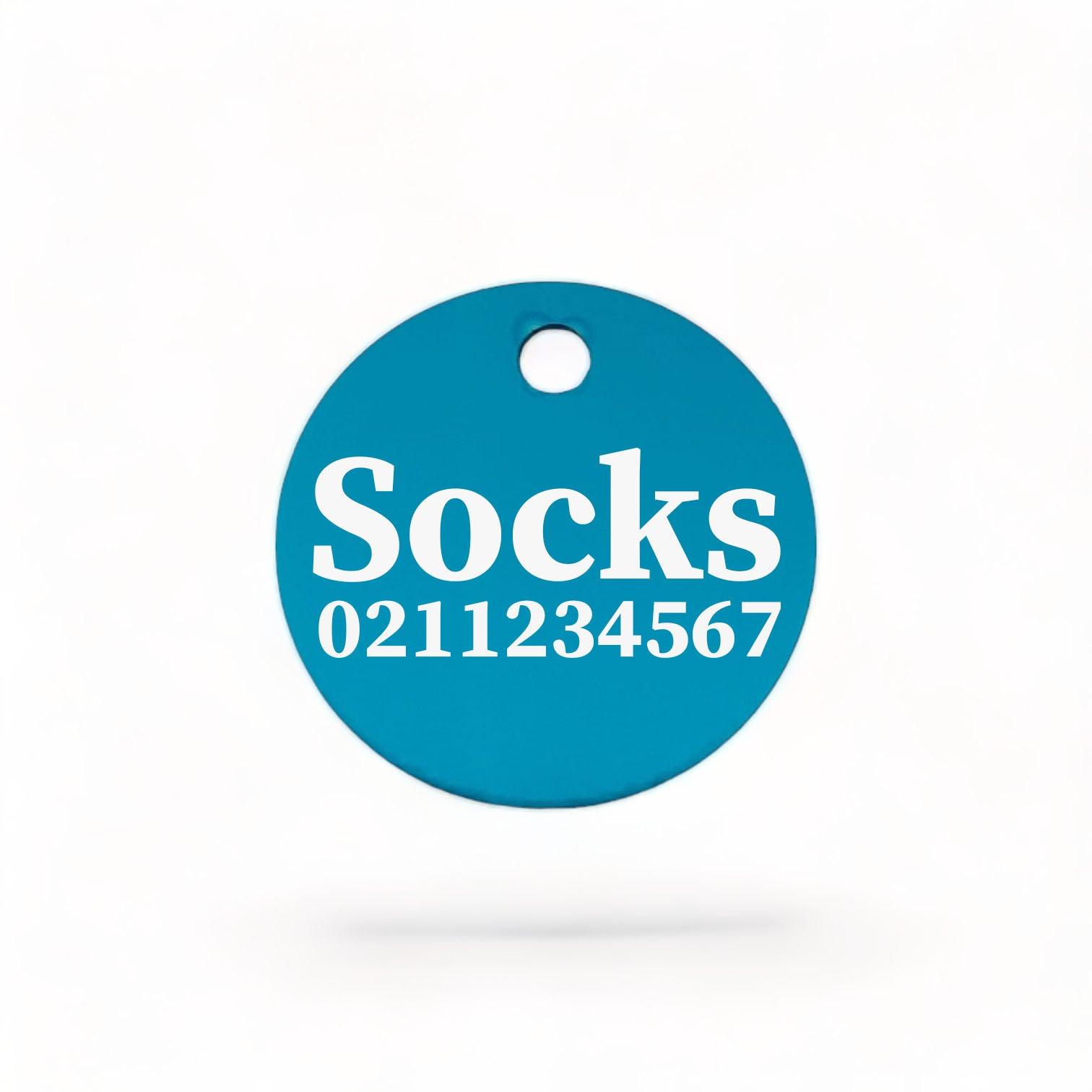 ⭐️Purr. Meow. Woof.⭐️ - Name & Number Front | Round Aluminium | Cat, Kitten & Dog ID Pet Tag - DodgerBlue / Cat (Small)