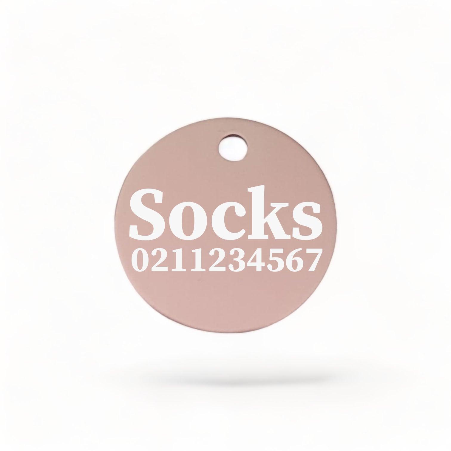 ⭐️Purr. Meow. Woof.⭐️ - Name & Number Front | Round Aluminium | Cat, Kitten & Dog ID Pet Tag - LightPink / Cat (Small)