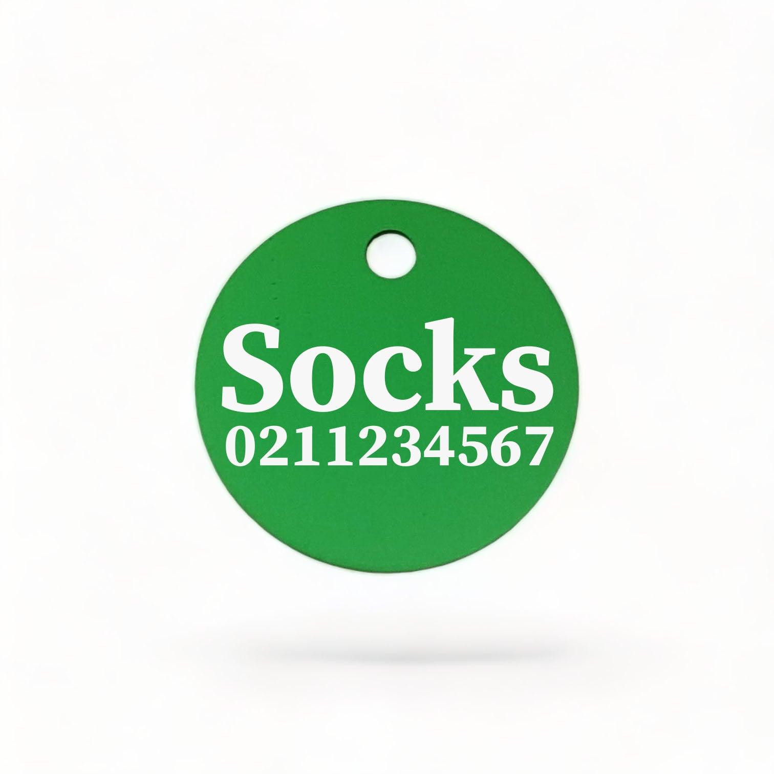 ⭐️Purr. Meow. Woof.⭐️ - Name & Number Front | Round Aluminium | Cat, Kitten & Dog ID Pet Tag - MediumSpringGreen / Cat (Small)