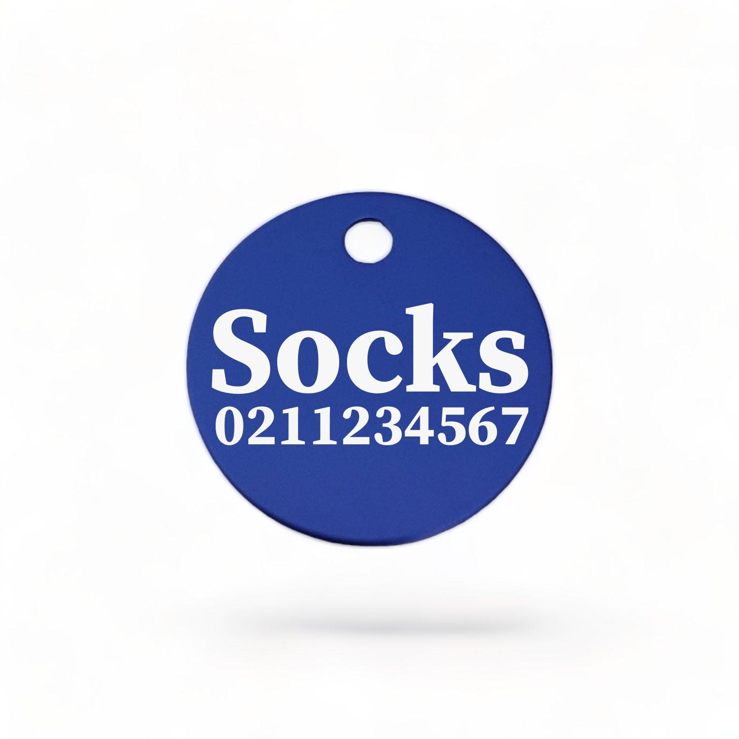 ⭐️Purr. Meow. Woof.⭐️ - Name & Number Front | Round Aluminium | Cat, Kitten & Dog ID Pet Tag - RoyalBlue / Cat (Small)