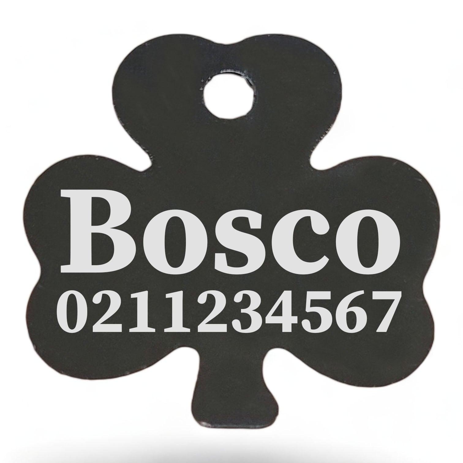 ⭐️Purr. Meow. Woof.⭐️ - Name & Number Front | Shamrock Aluminum | Cat, Kitten & Dog ID Pet Tag - Black