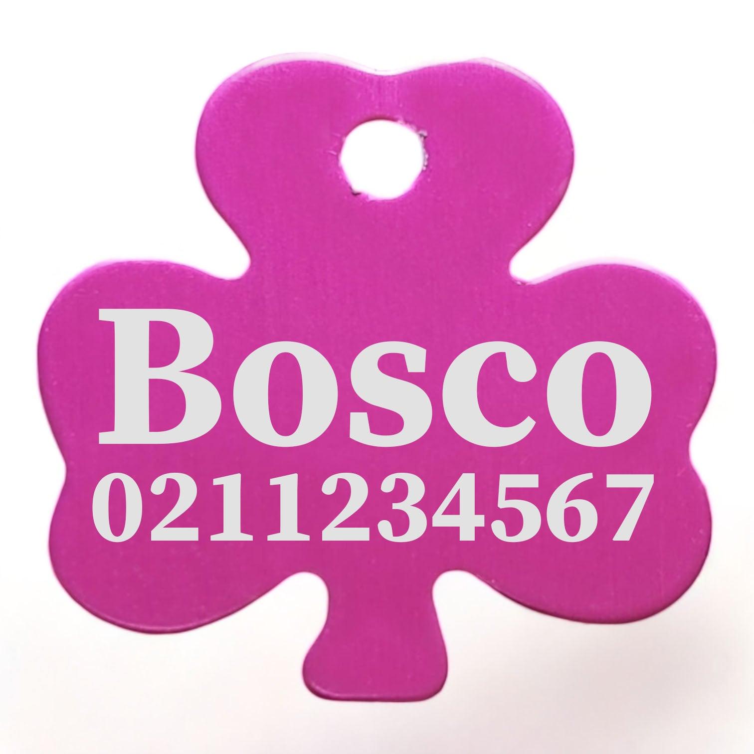 ⭐️Purr. Meow. Woof.⭐️ - Name & Number Front | Shamrock Aluminum | Cat, Kitten & Dog ID Pet Tag - DeepPink