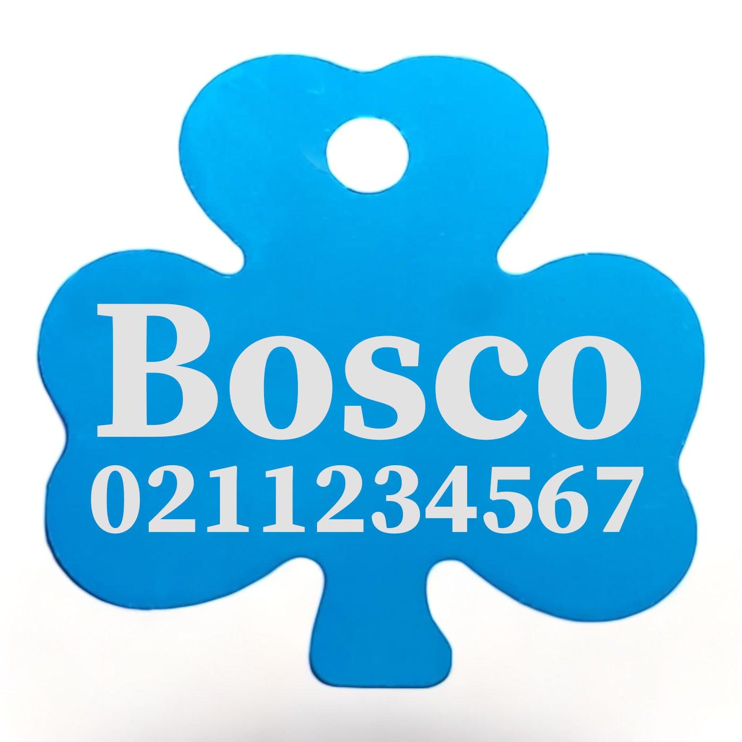 ⭐️Purr. Meow. Woof.⭐️ - Name & Number Front | Shamrock Aluminum | Cat, Kitten & Dog ID Pet Tag - DodgerBlue