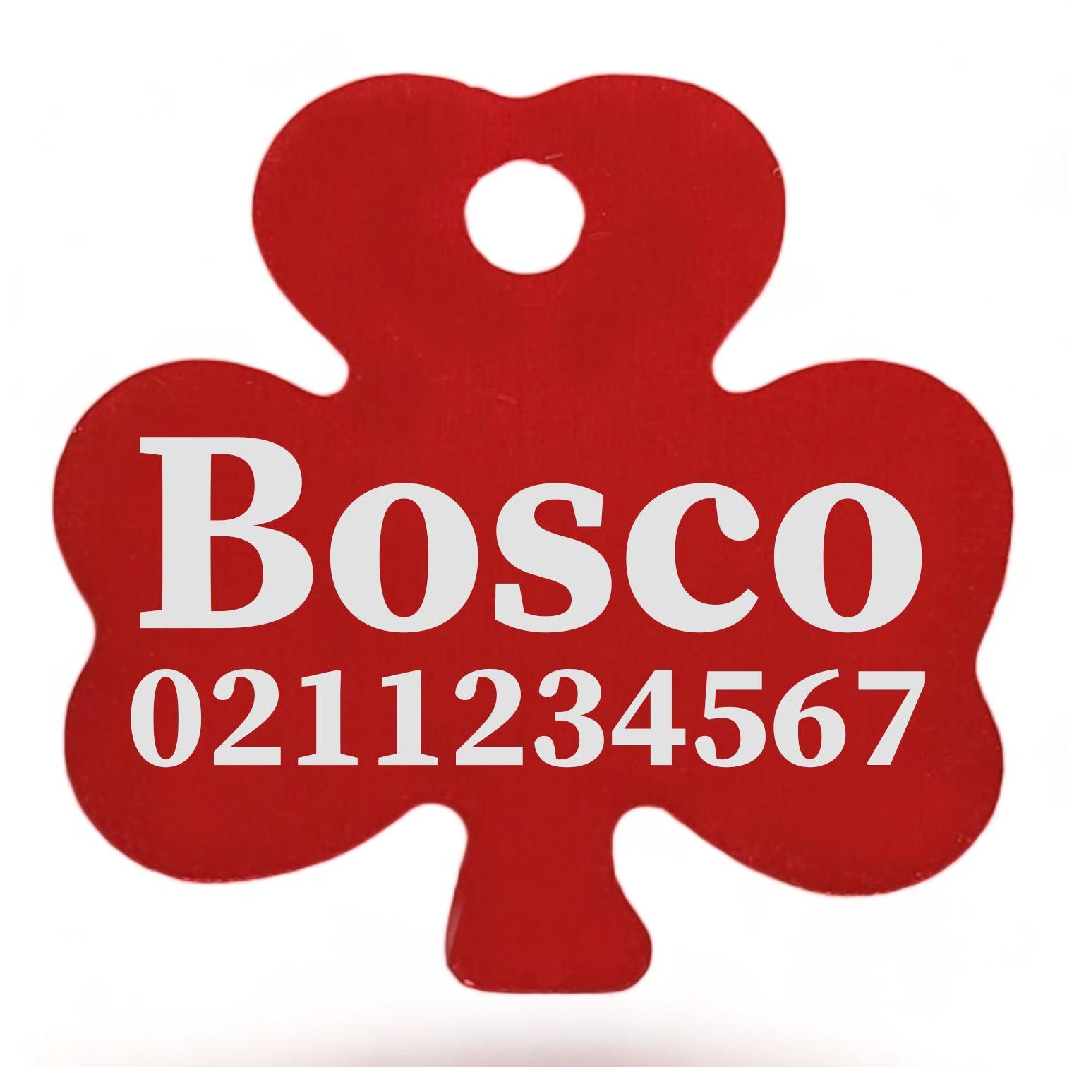 ⭐️Purr. Meow. Woof.⭐️ - Name & Number Front | Shamrock Aluminum | Cat, Kitten & Dog ID Pet Tag - Firebrick