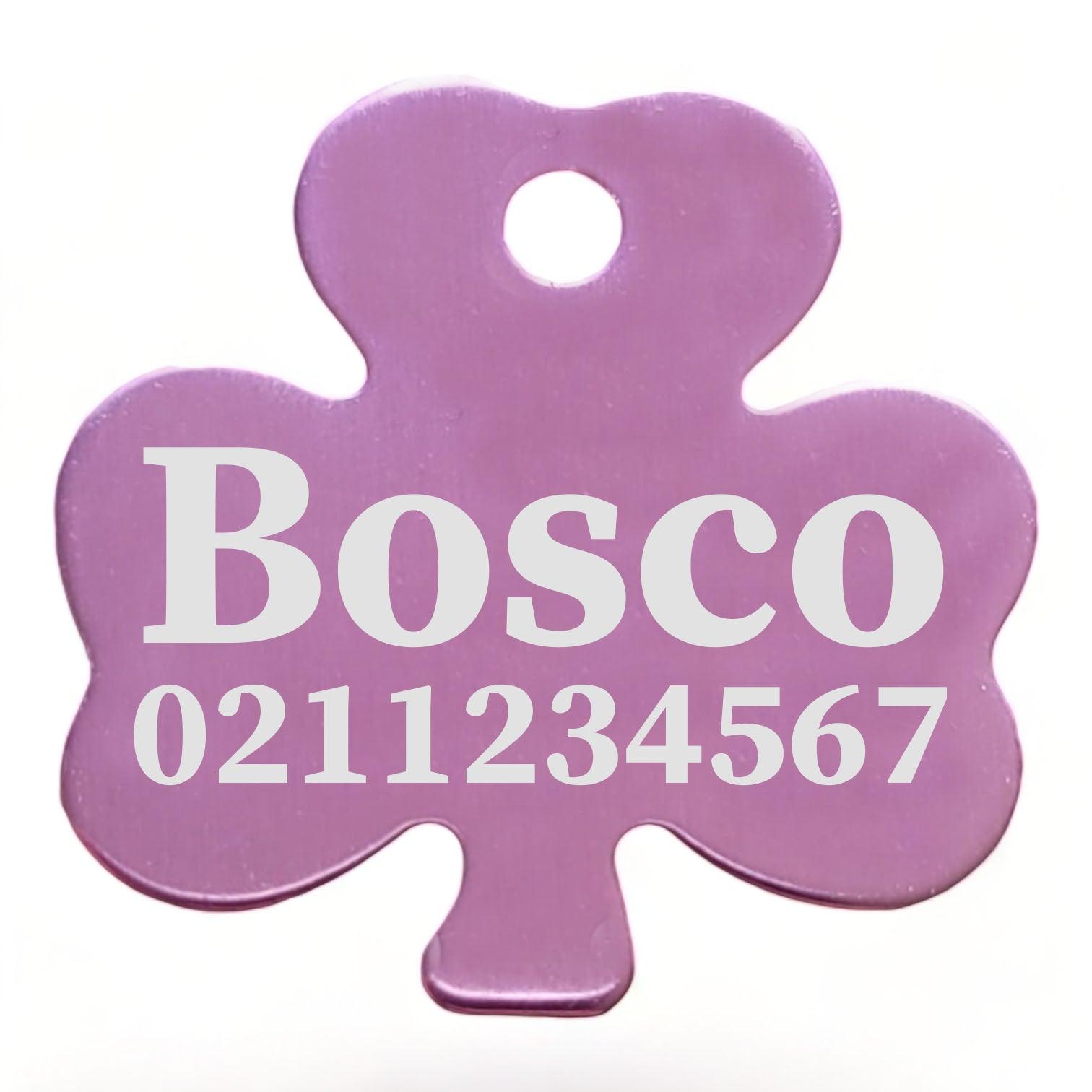 ⭐️Purr. Meow. Woof.⭐️ - Name & Number Front | Shamrock Aluminum | Cat, Kitten & Dog ID Pet Tag - LightPink
