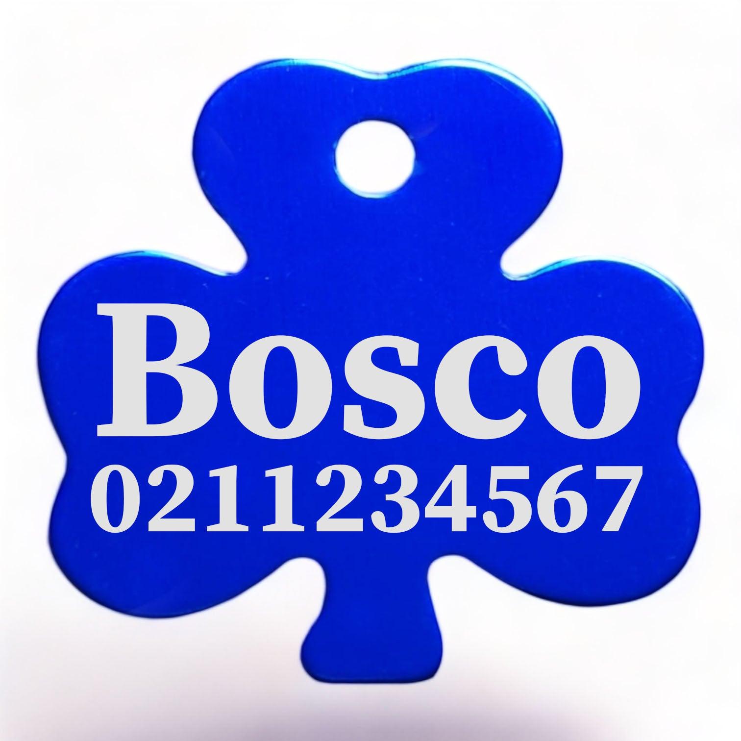 ⭐️Purr. Meow. Woof.⭐️ - Name & Number Front | Shamrock Aluminum | Cat, Kitten & Dog ID Pet Tag - RoyalBlue