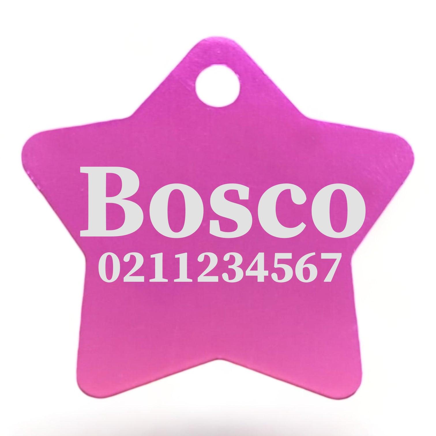 ⭐️Purr. Meow. Woof.⭐️ - Name & Number Front | Star Aluminum | Cat, Kitten & Dog ID Pet Tag - DeepPink / Large (Dog)