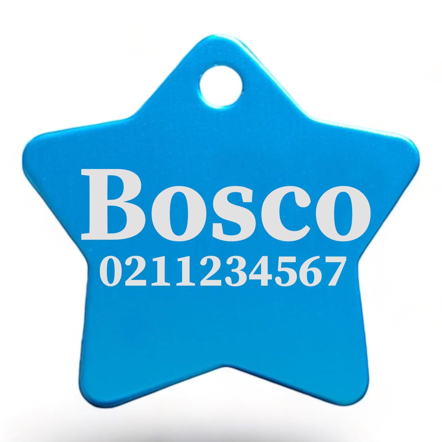 ⭐️Purr. Meow. Woof.⭐️ - Name & Number Front | Star Aluminum | Cat, Kitten & Dog ID Pet Tag - DodgerBlue / Large (Dog)