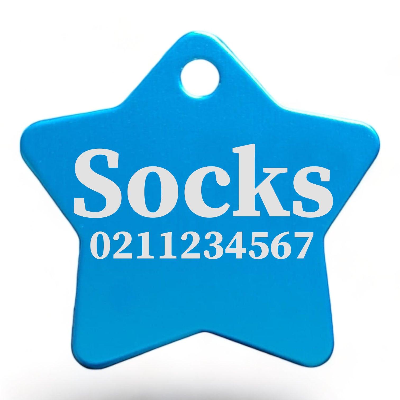 ⭐️Purr. Meow. Woof.⭐️ - Name & Number Front | Star Aluminum | Cat, Kitten & Dog ID Pet Tag - DodgerBlue / Small (Cat)