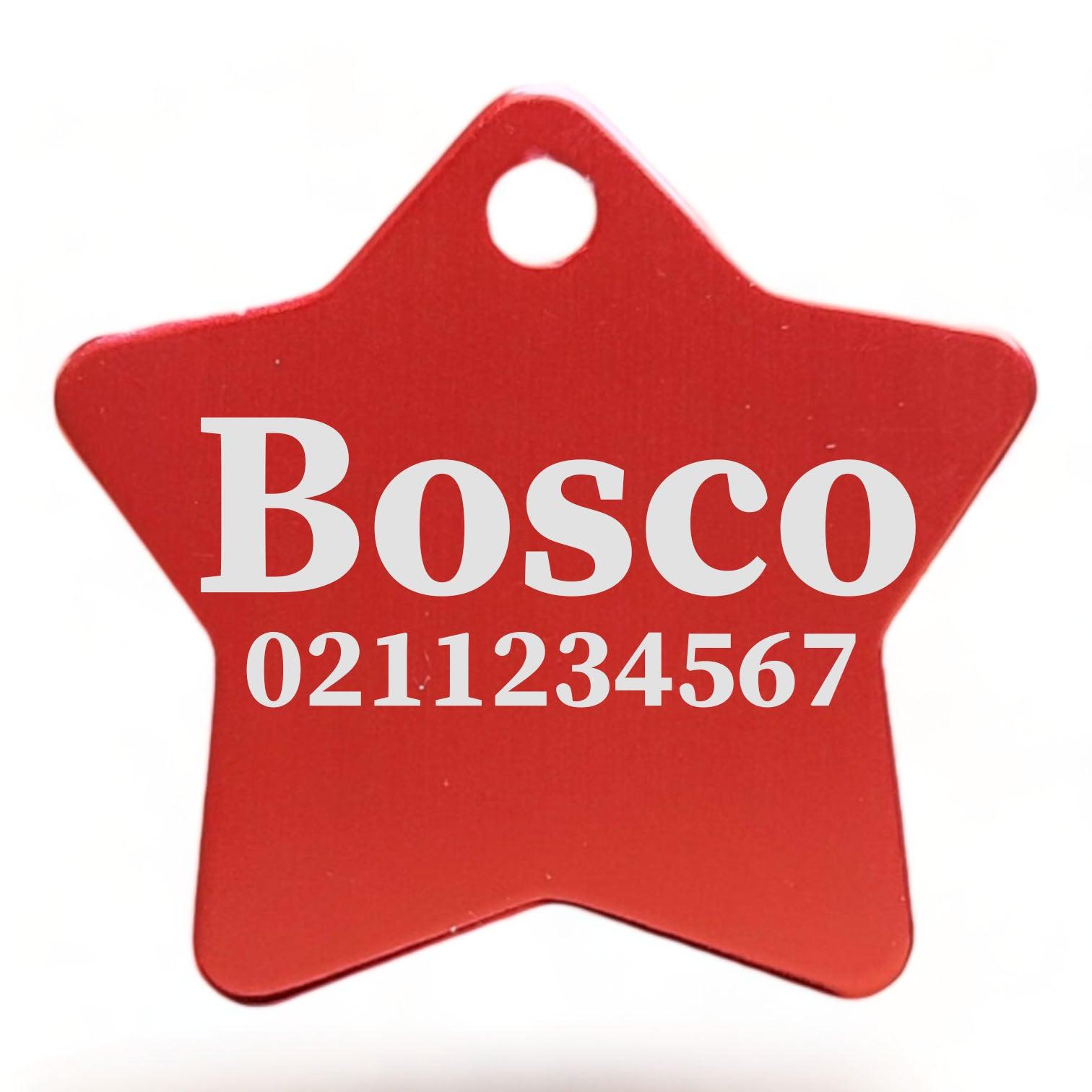 ⭐️Purr. Meow. Woof.⭐️ - Name & Number Front | Star Aluminum | Cat, Kitten & Dog ID Pet Tag - Firebrick / Large (Dog)